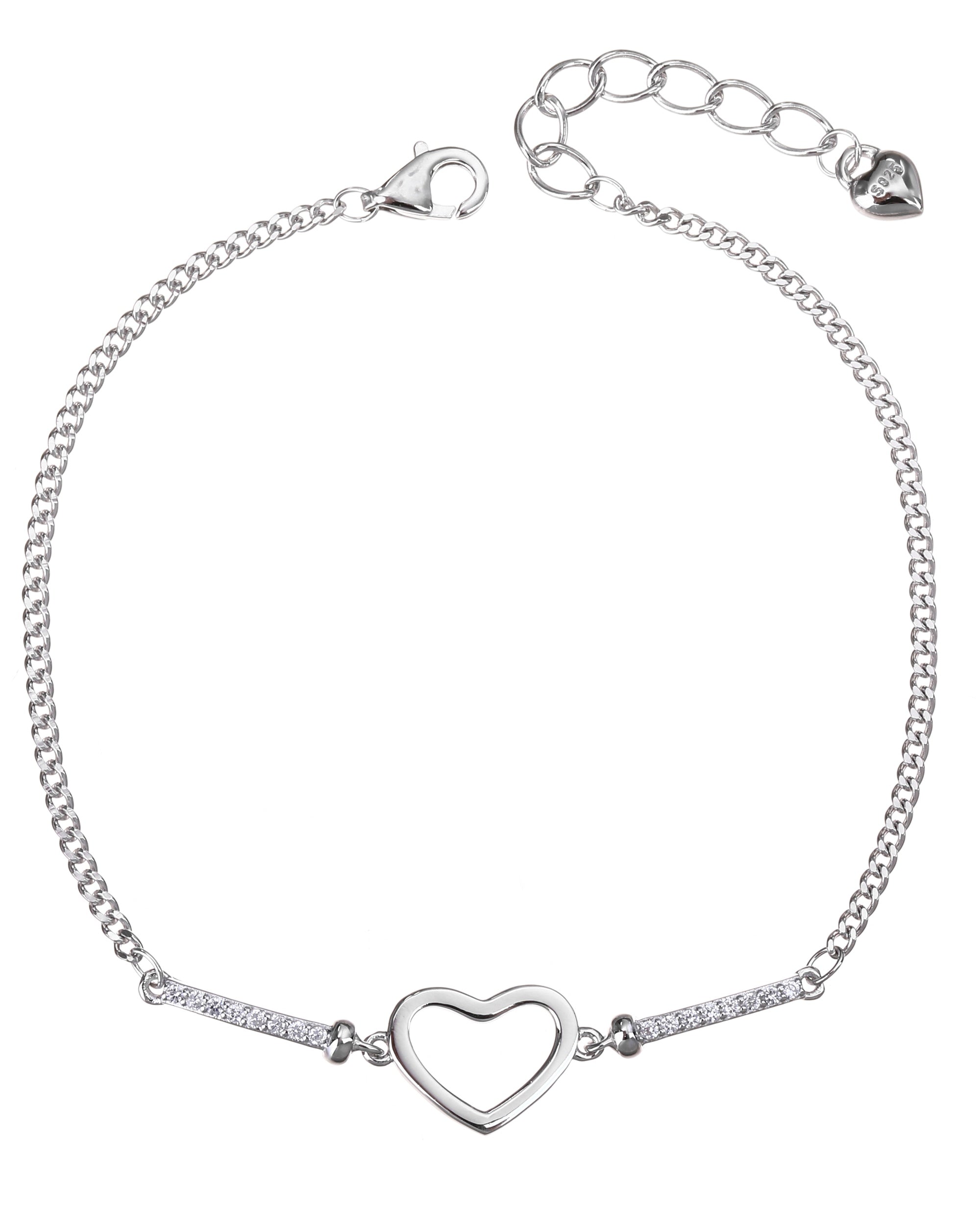 Pulsera sencilla de corazon con circonia blanca 17+3cm en rodizado