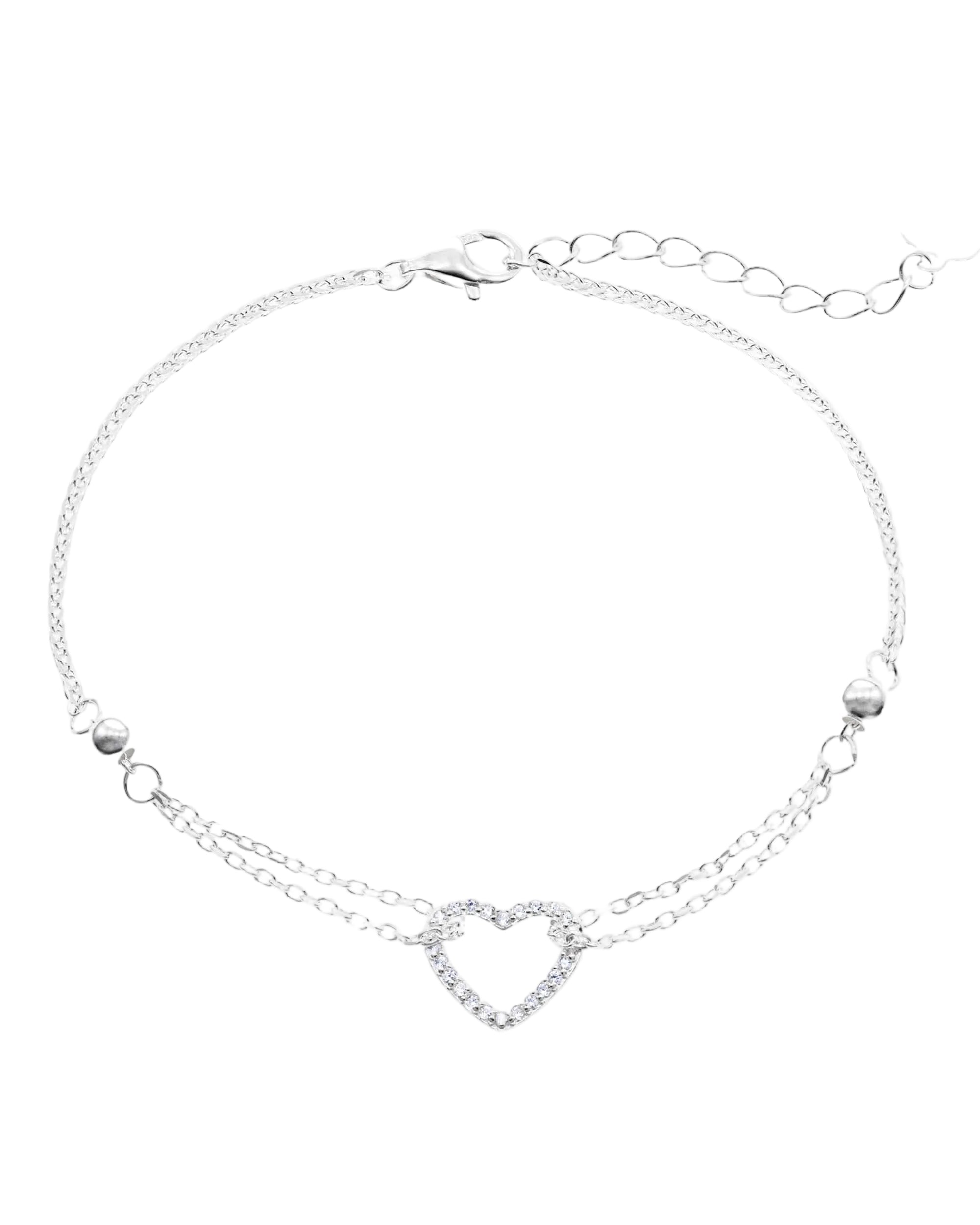 Pulsera doble de corazon con circonia blanca 17+3cm en rodizado