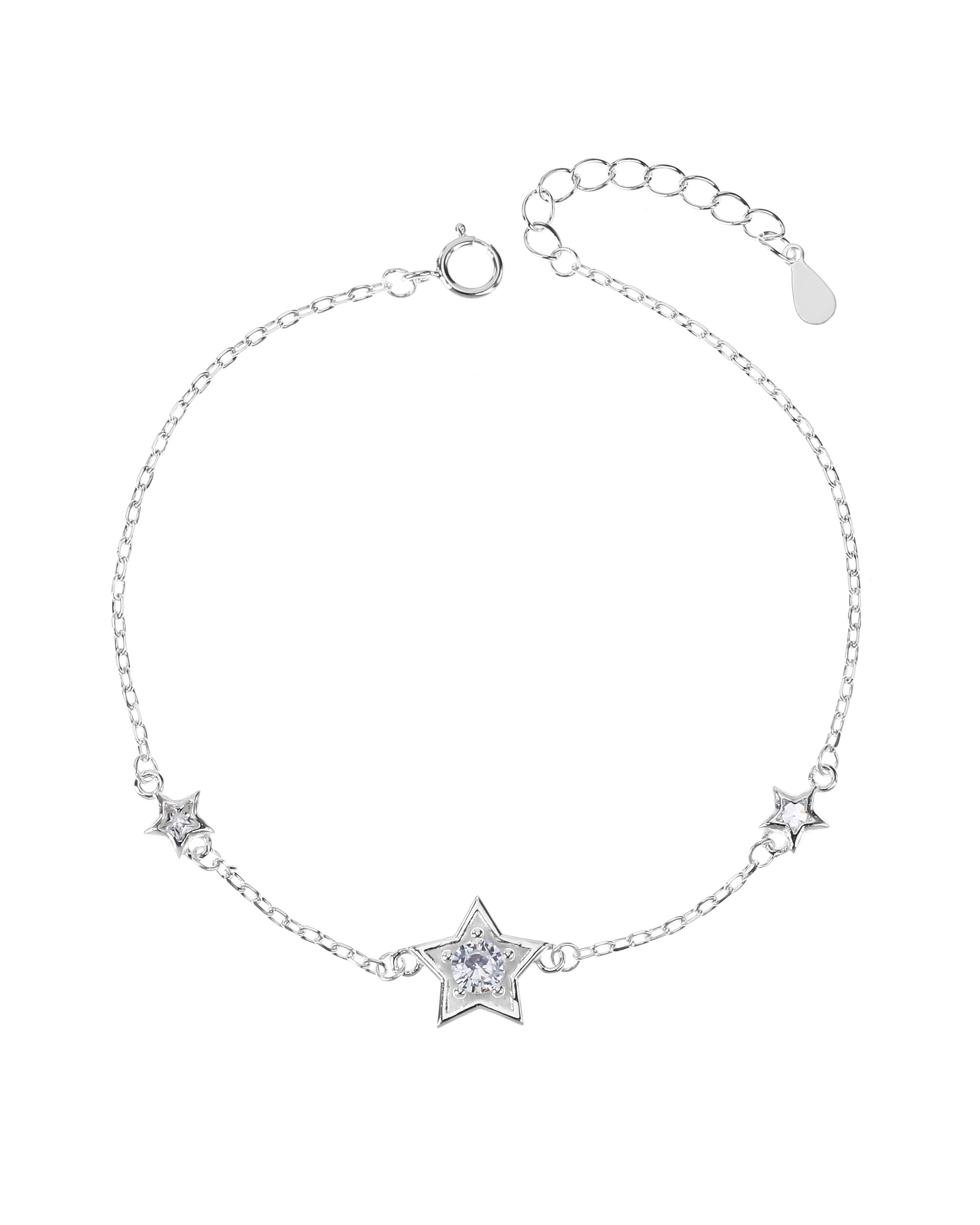 Pulsera sencilla de estrellas con circonia blanca 17+3cm en plateado
