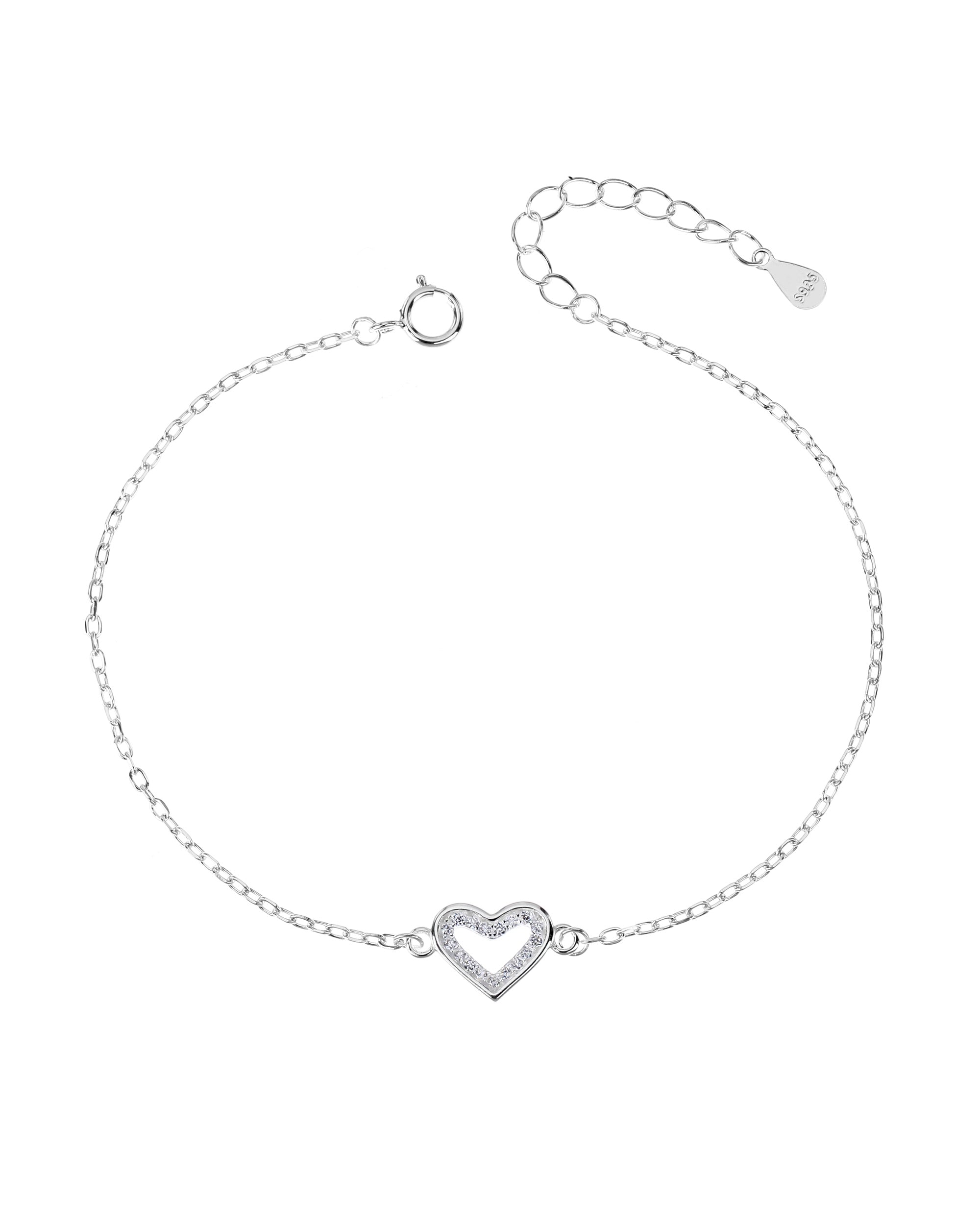 Pulsera sencilla de corazon con circonia blanca 17+3cm en plateado