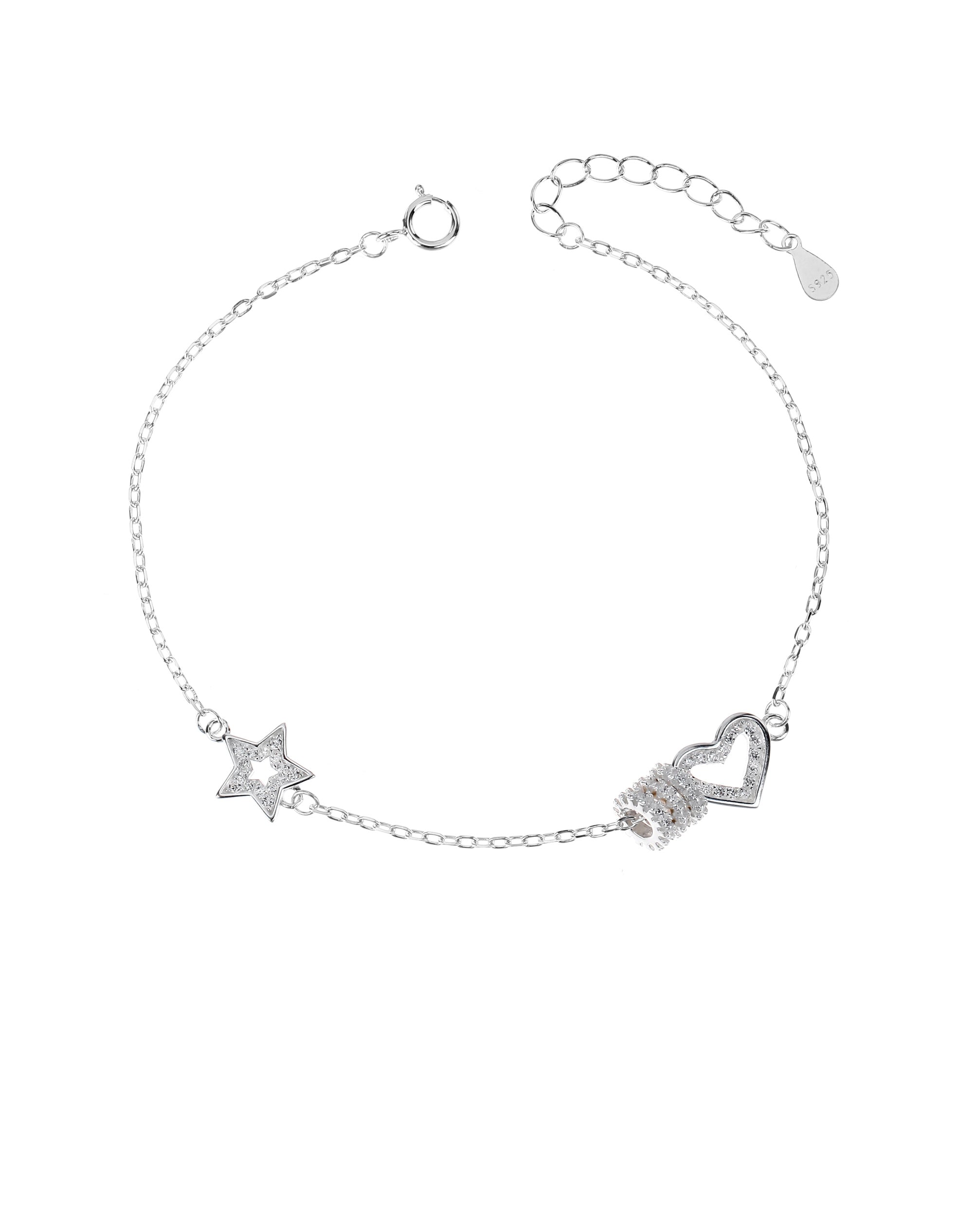 Pulsera sencilla de estrella con circonia blanca 17+3cm en plateado