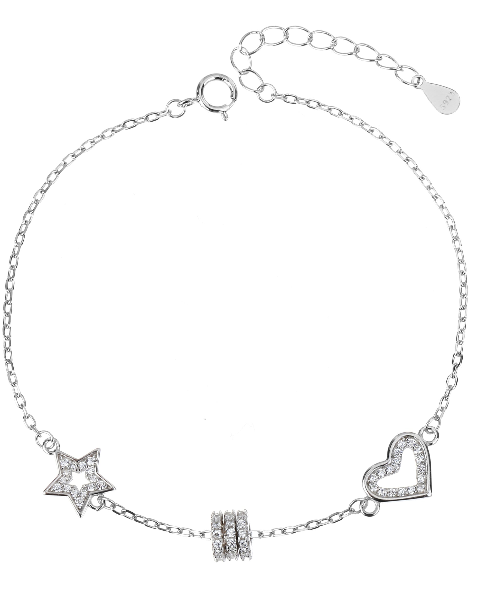 Pulsera sencilla de estrella con circonia blanca 17+3cm en rodizado