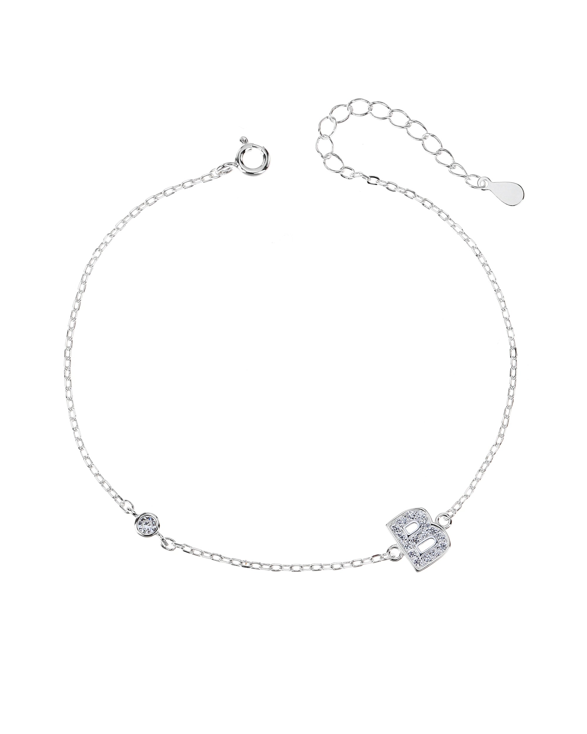 Pulsera de letra con circonia 17+3cm blanca en plateado