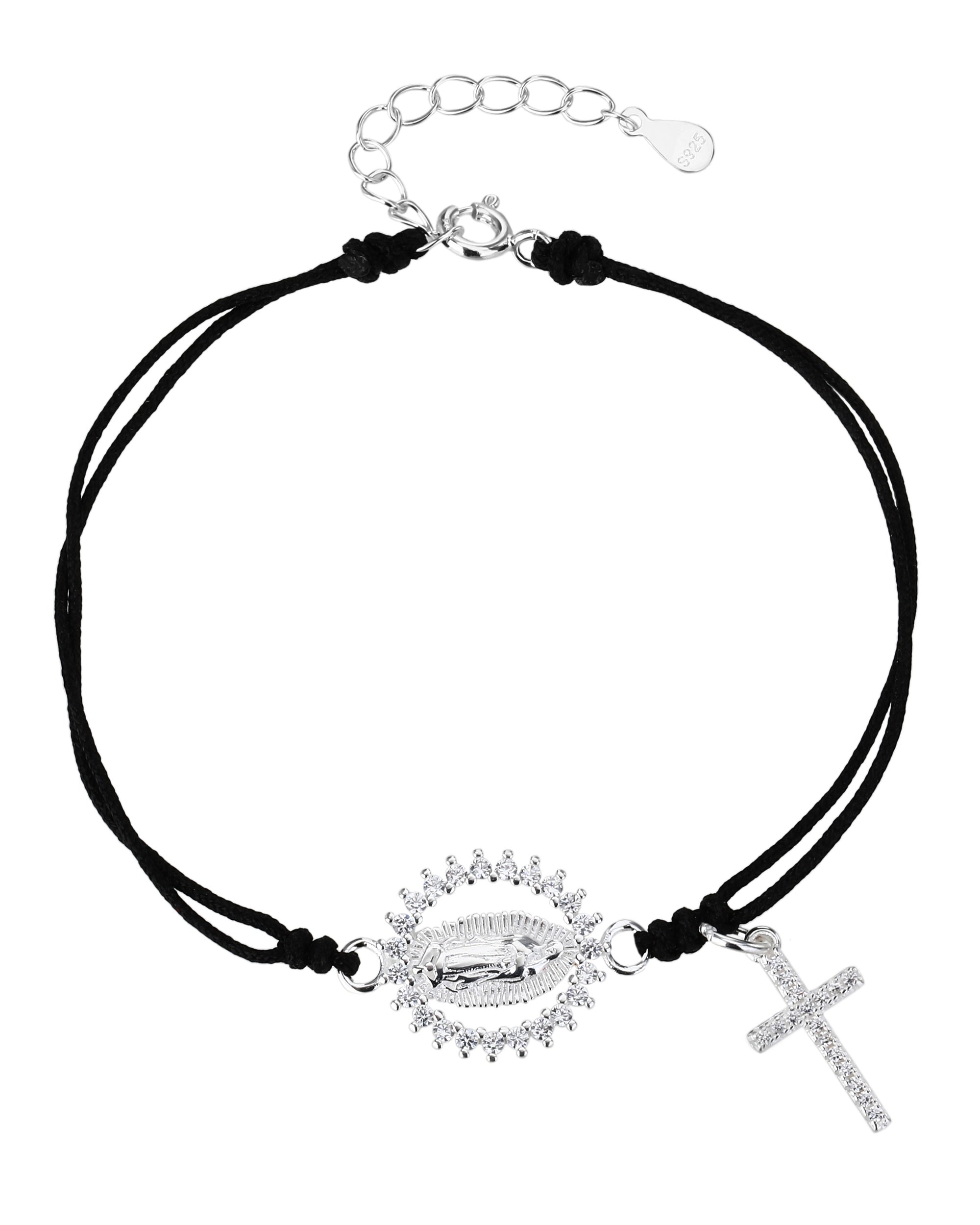 Pulsera de hilo negro con Virgen de Guadalupe en plateado