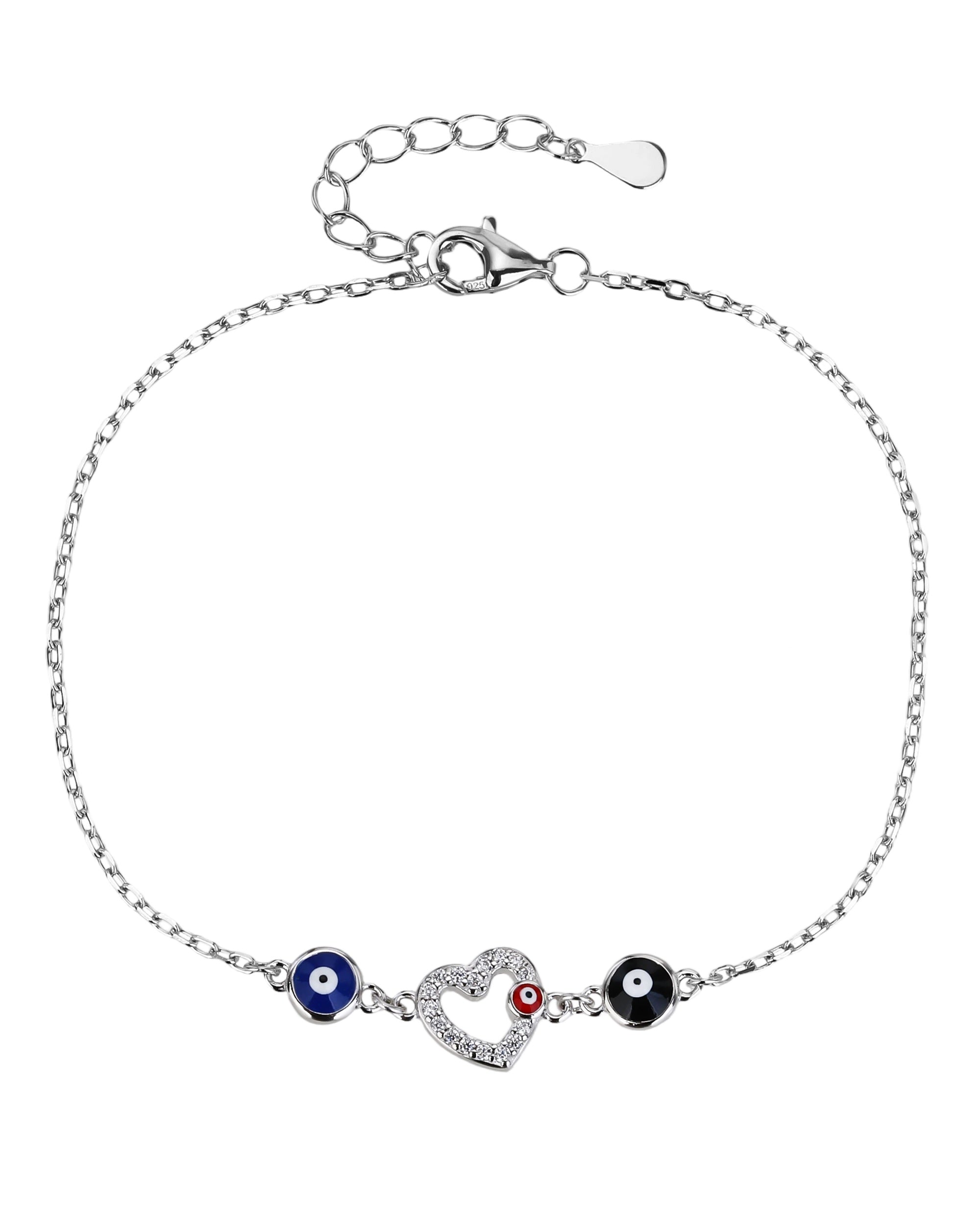 Pulsera sencilla de ojo turco y silueta corazon con circonias en rodizado