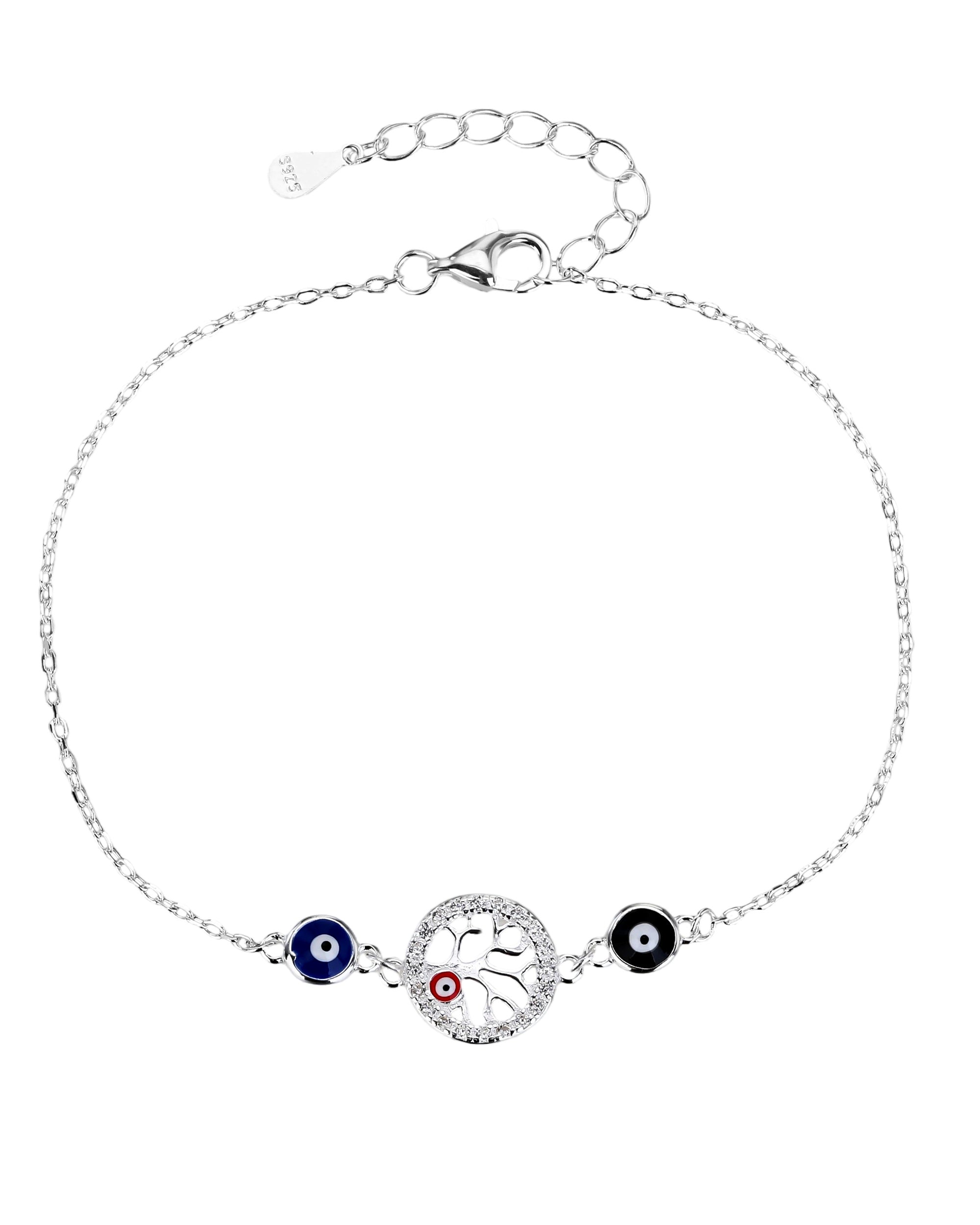 Pulsera sencilla de ojos turcos con arbol de la vida y circonias en plateado