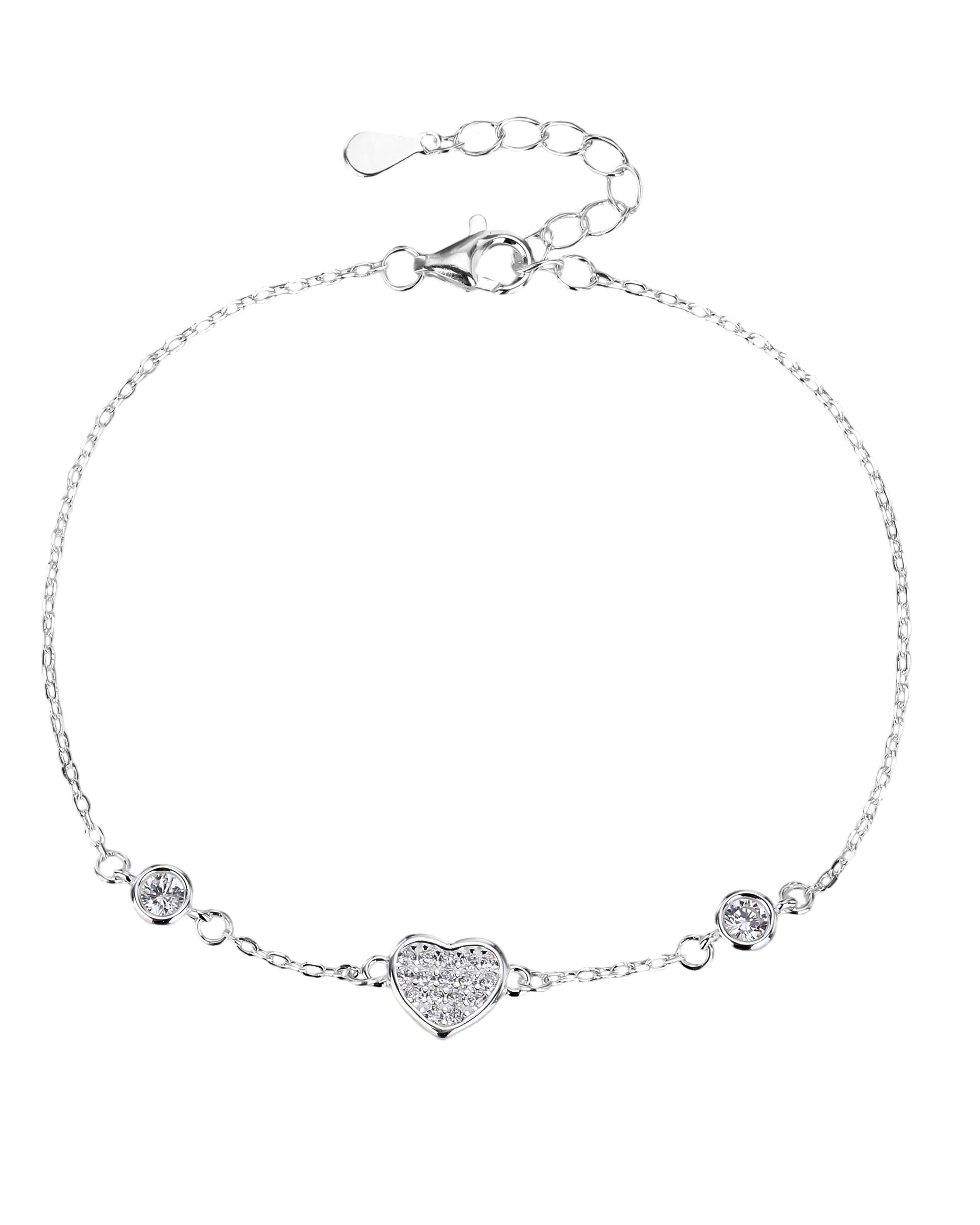 Pulsera sencilla de corazon y circonias bicelados en plateado