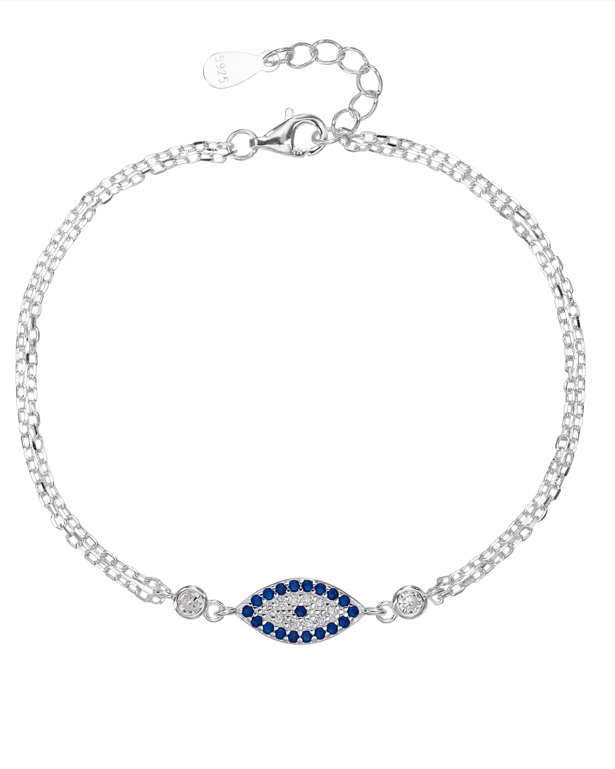 Pulsera doble con ojo turco de micro-pavi© azul y circonias biseladas en plateado
