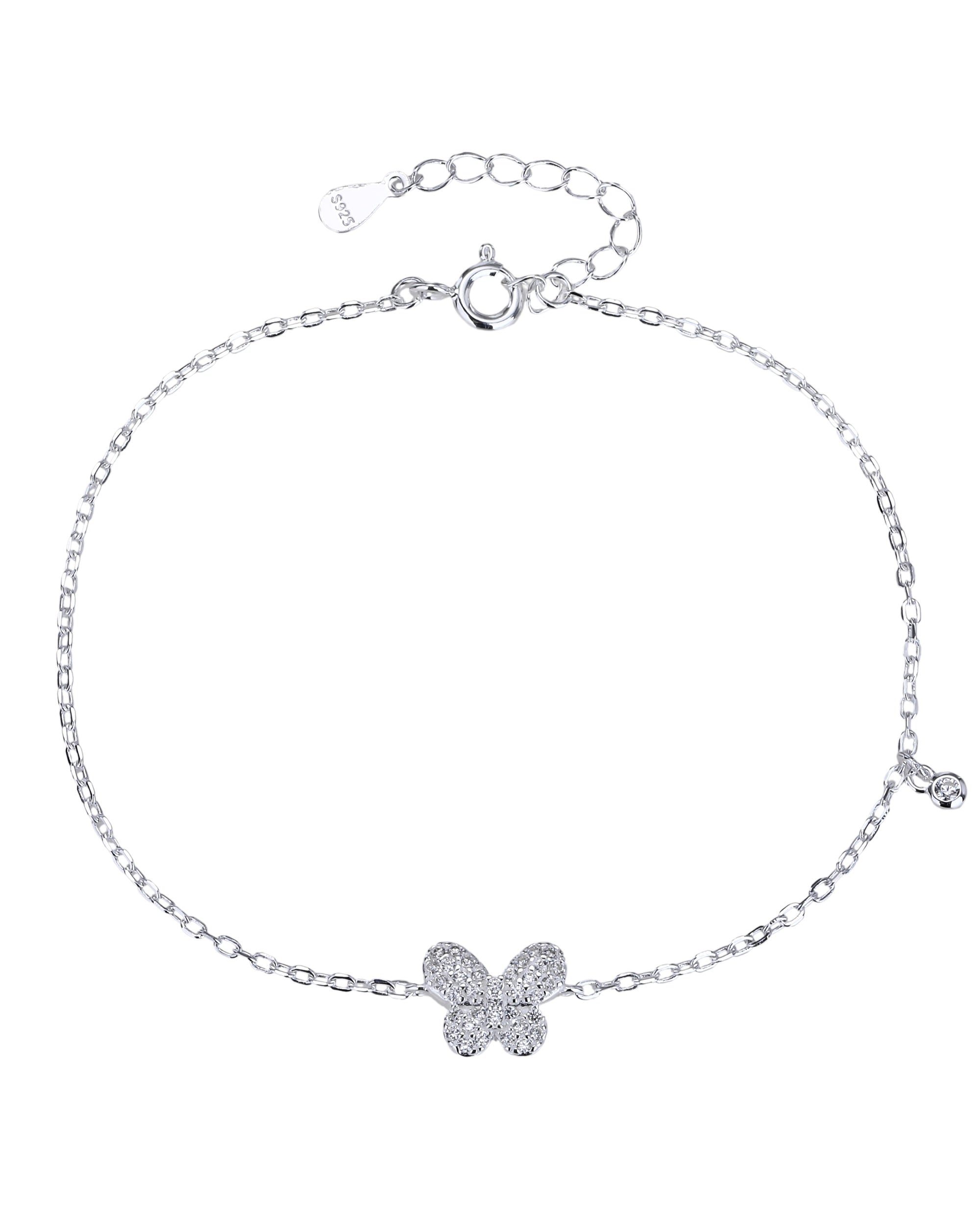Pulsera sencilla de mariposa con circonia blanca 17+3cm en plateado