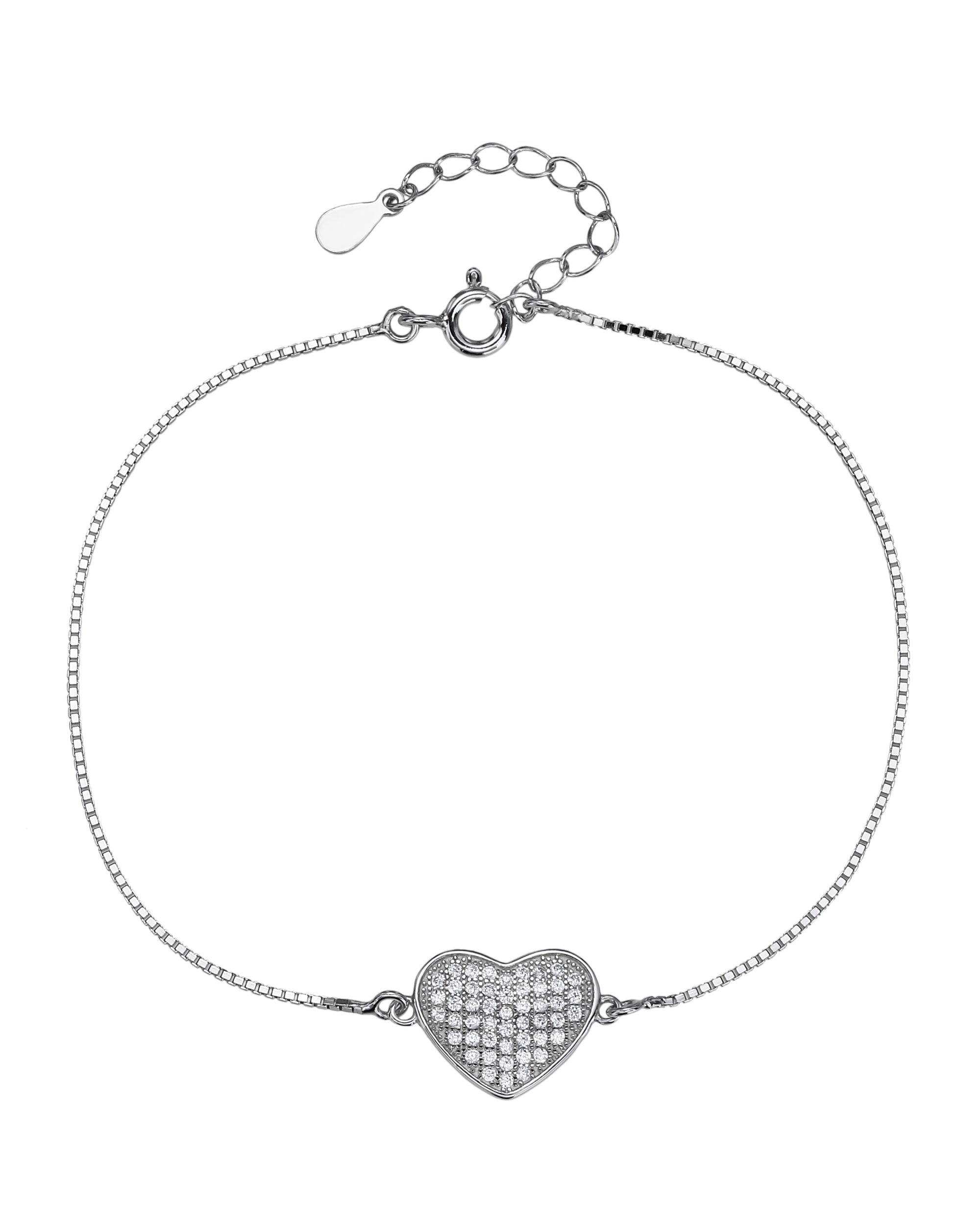 Pulsera sencilla de corazon con circonia blanca 17+3cm en rodizado