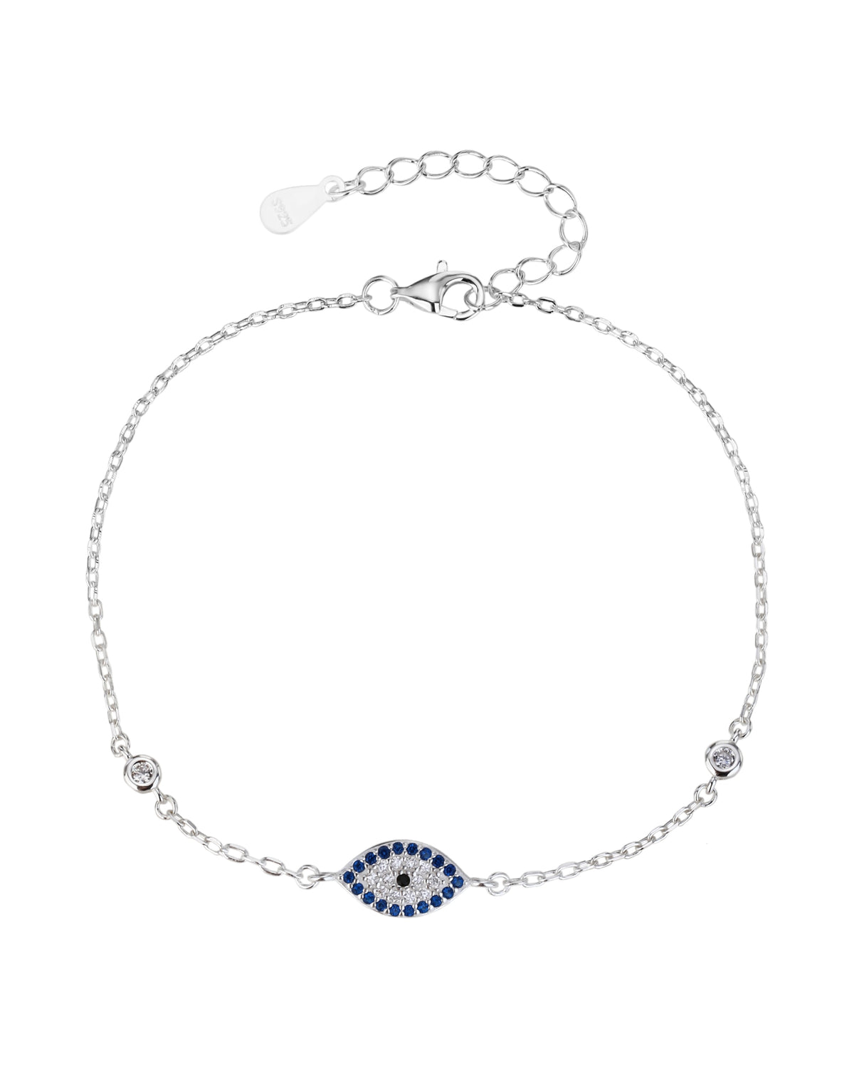Pulsera sencilla de ojo de dios con circonia multicolor 17+3cm en plateado