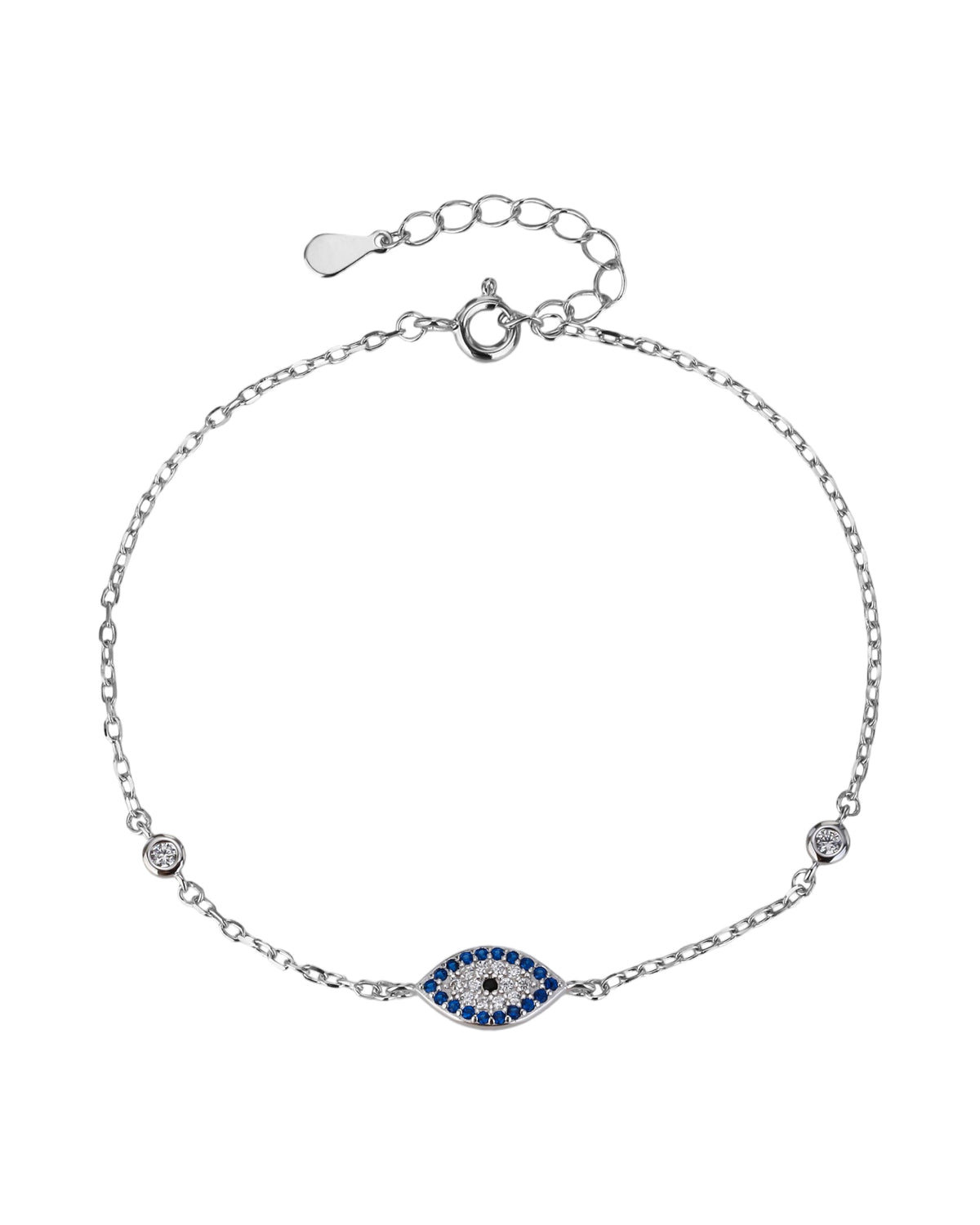 Pulsera sencilla de ojo de dios con circonia multicolor 17+3cm en rodizado
