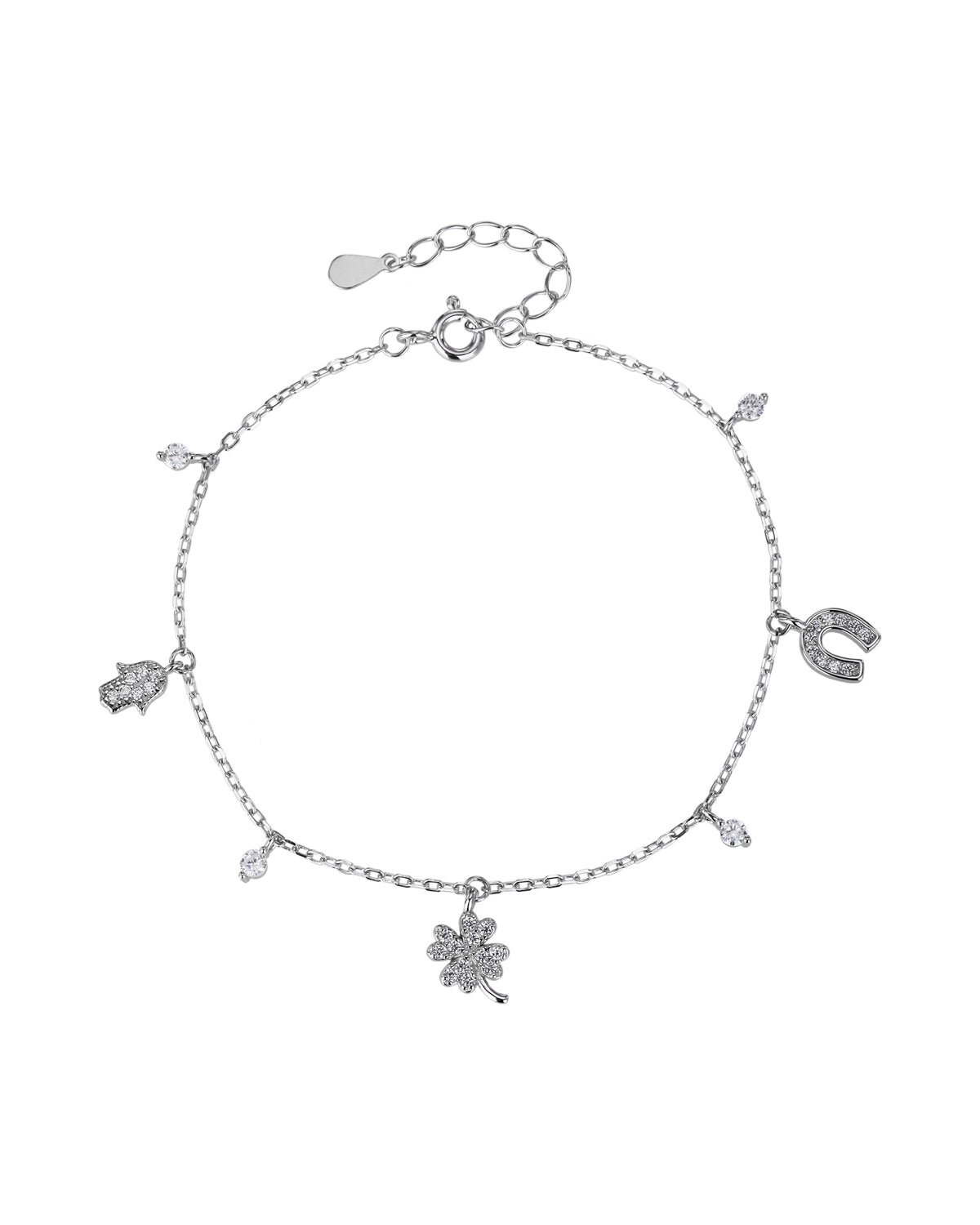 Pulsera sencilla de la suerte con circonia blanca 17+3cm en rodizado