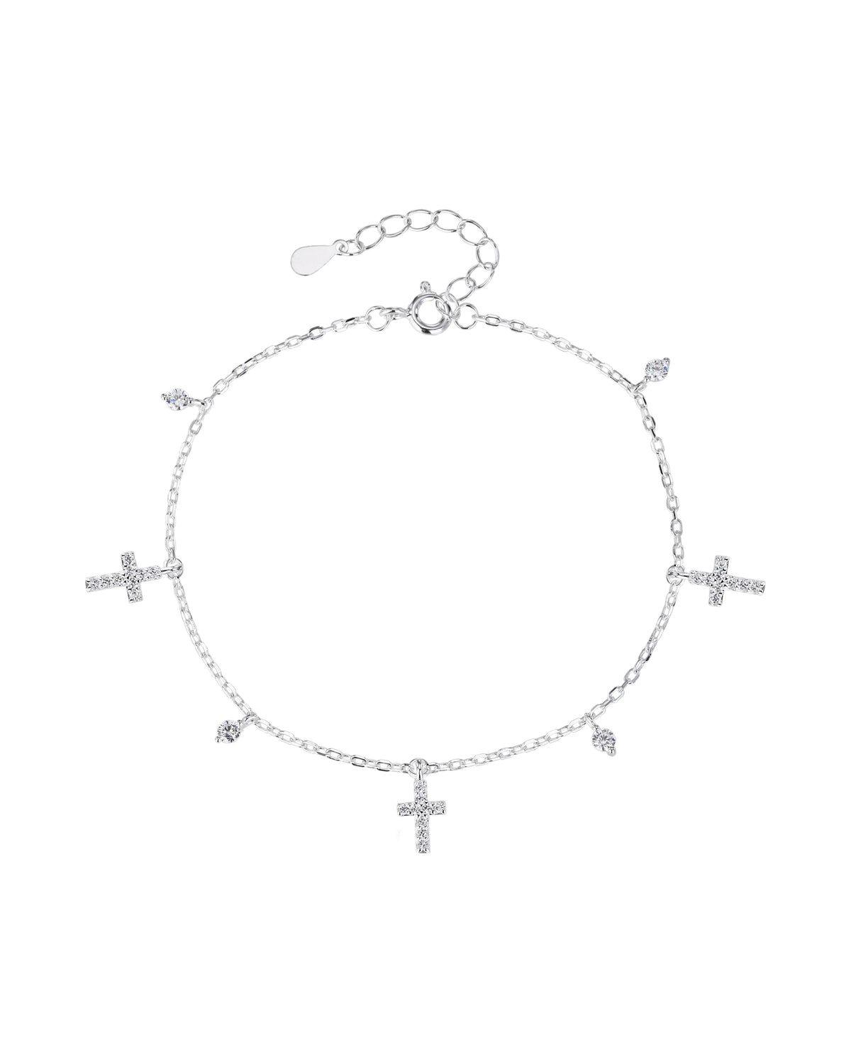 Pulsera sencilla de Cruces con circonia blanca 17+3cm en plateado