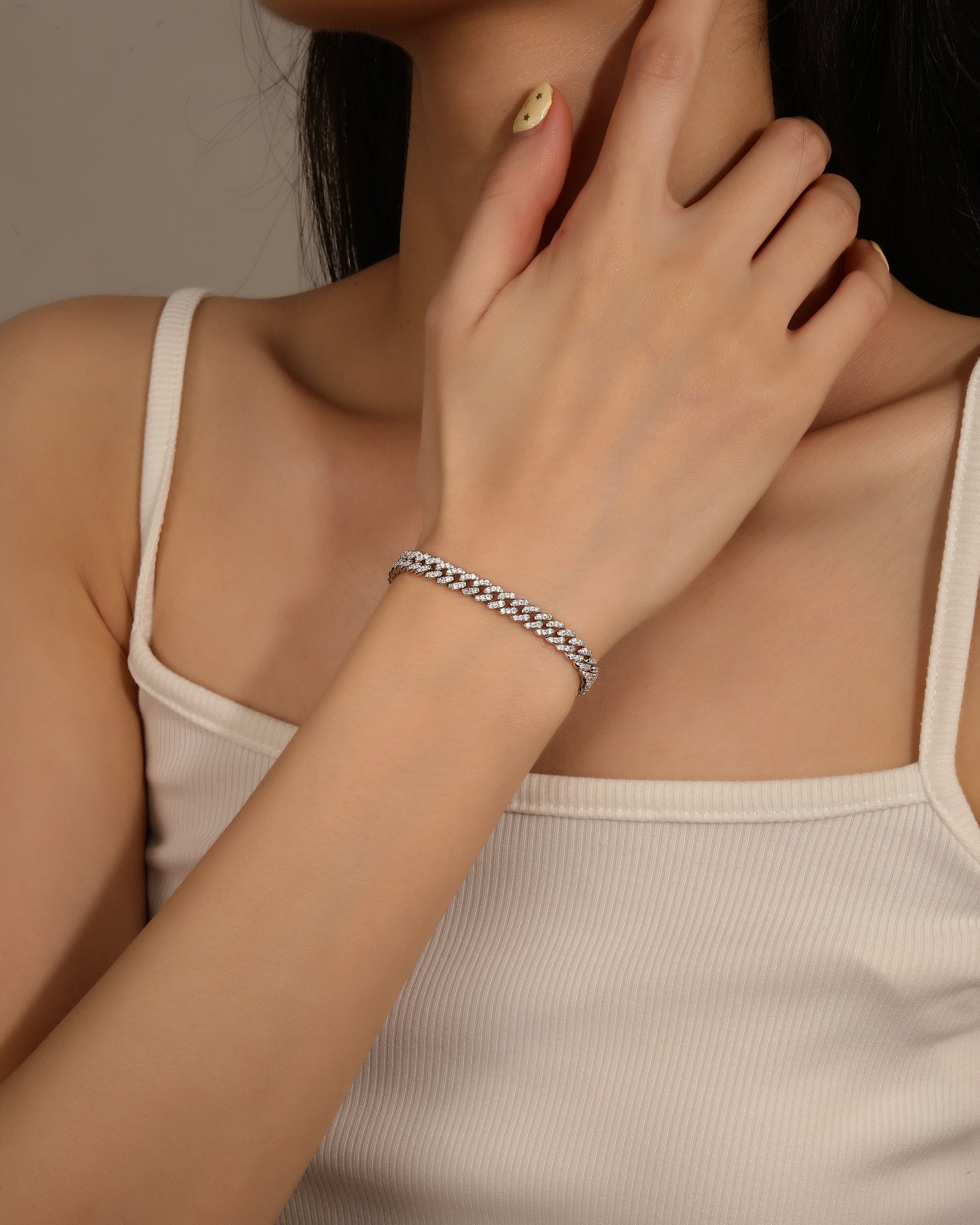 Pulsera cubana con circonia blanca de 18cm en rodizado
