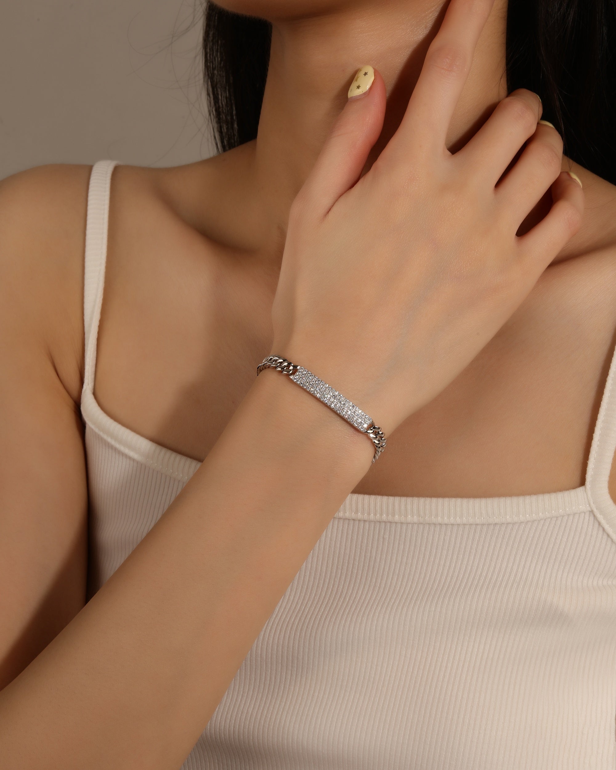 Pulsera cubana con circonia blanca de 18cm en rodizado