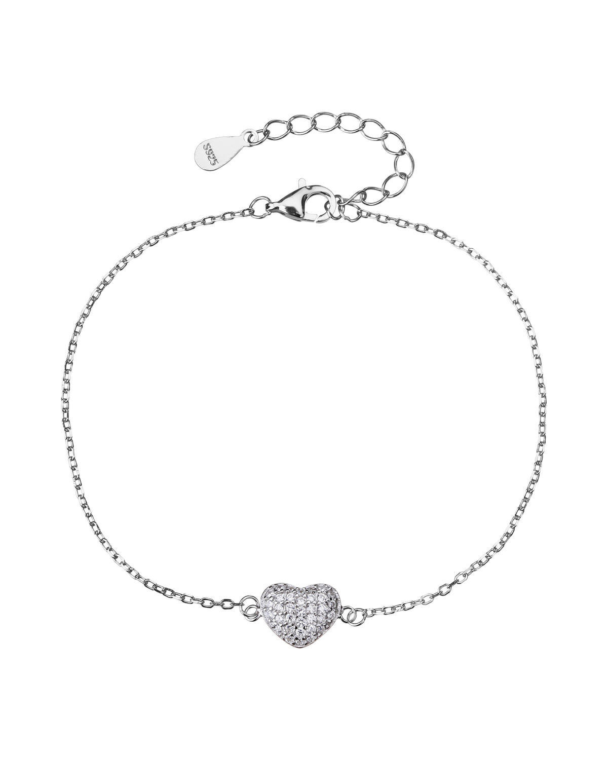 Pulsera sencilla de corazon con circonia blanca 17+3cm en rodizado