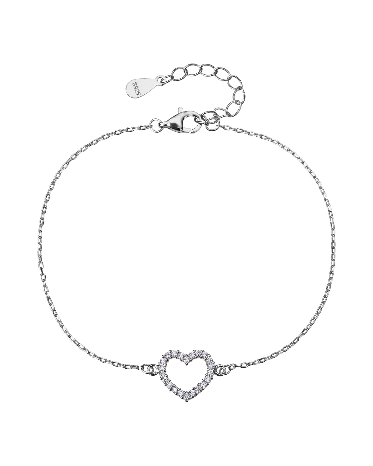 Pulsera sencilla de corazon con circonia blanca 17+3cm en rodizado