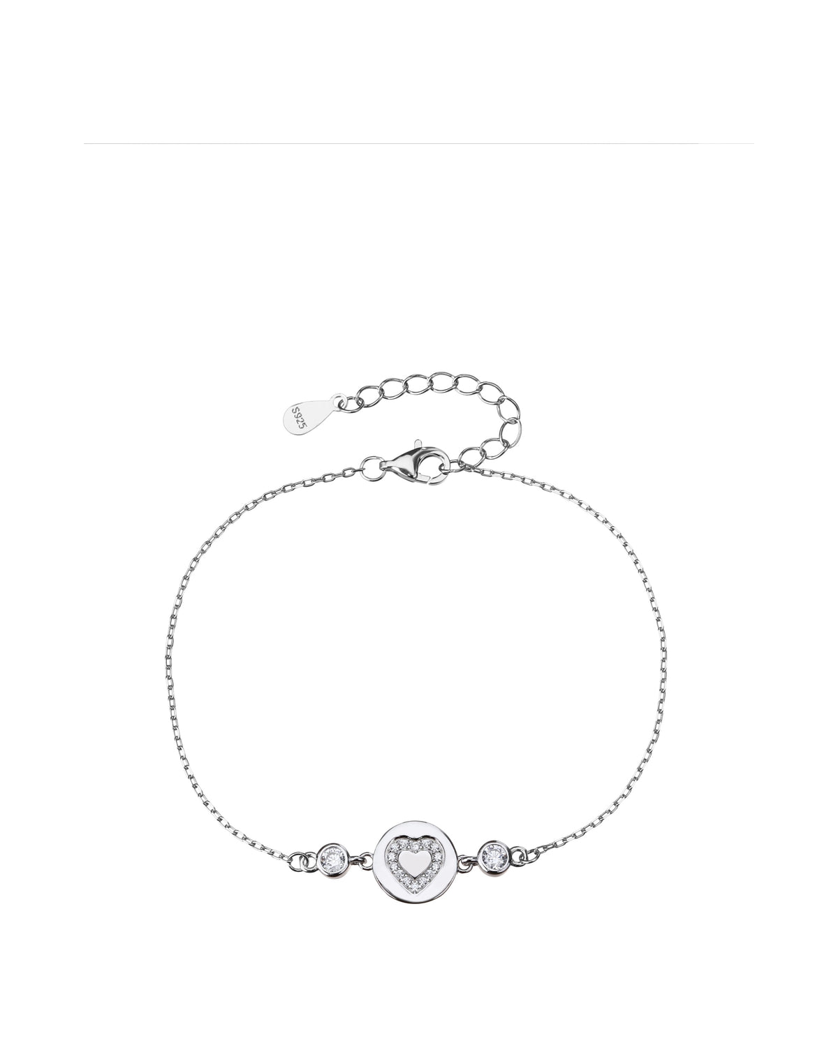 Pulsera sencilla de corazon con circonia blanca 17+3cm en rodizado