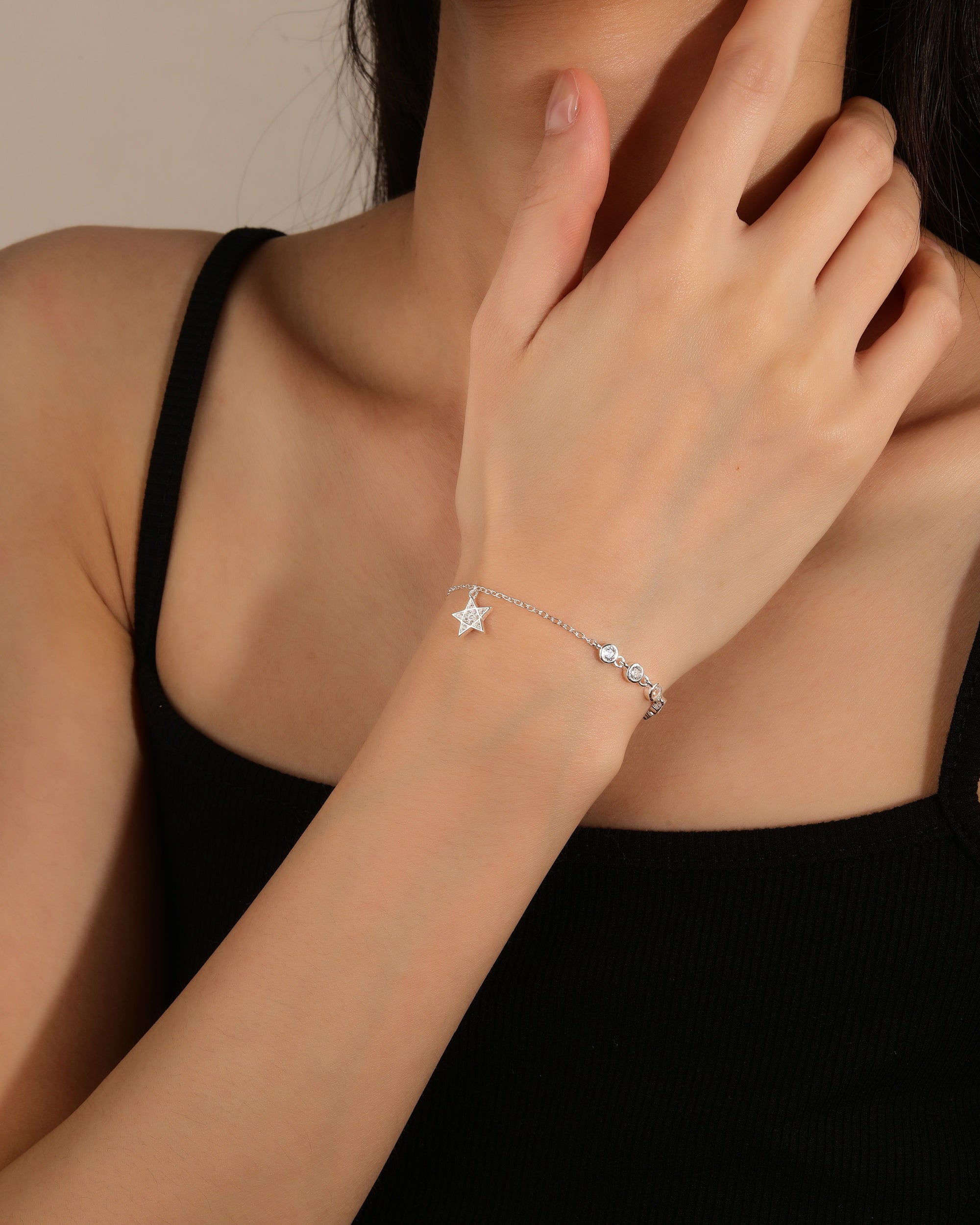 Pulsera de estrella con circonia blanca de 17+3cm en plateado
