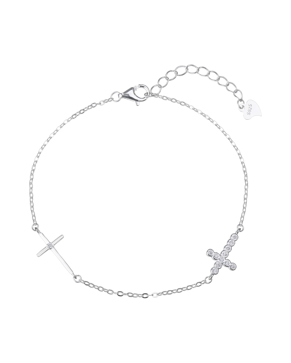 Pulsera sencilla de Cruces con circonia blanca 17+3cm en plateado
