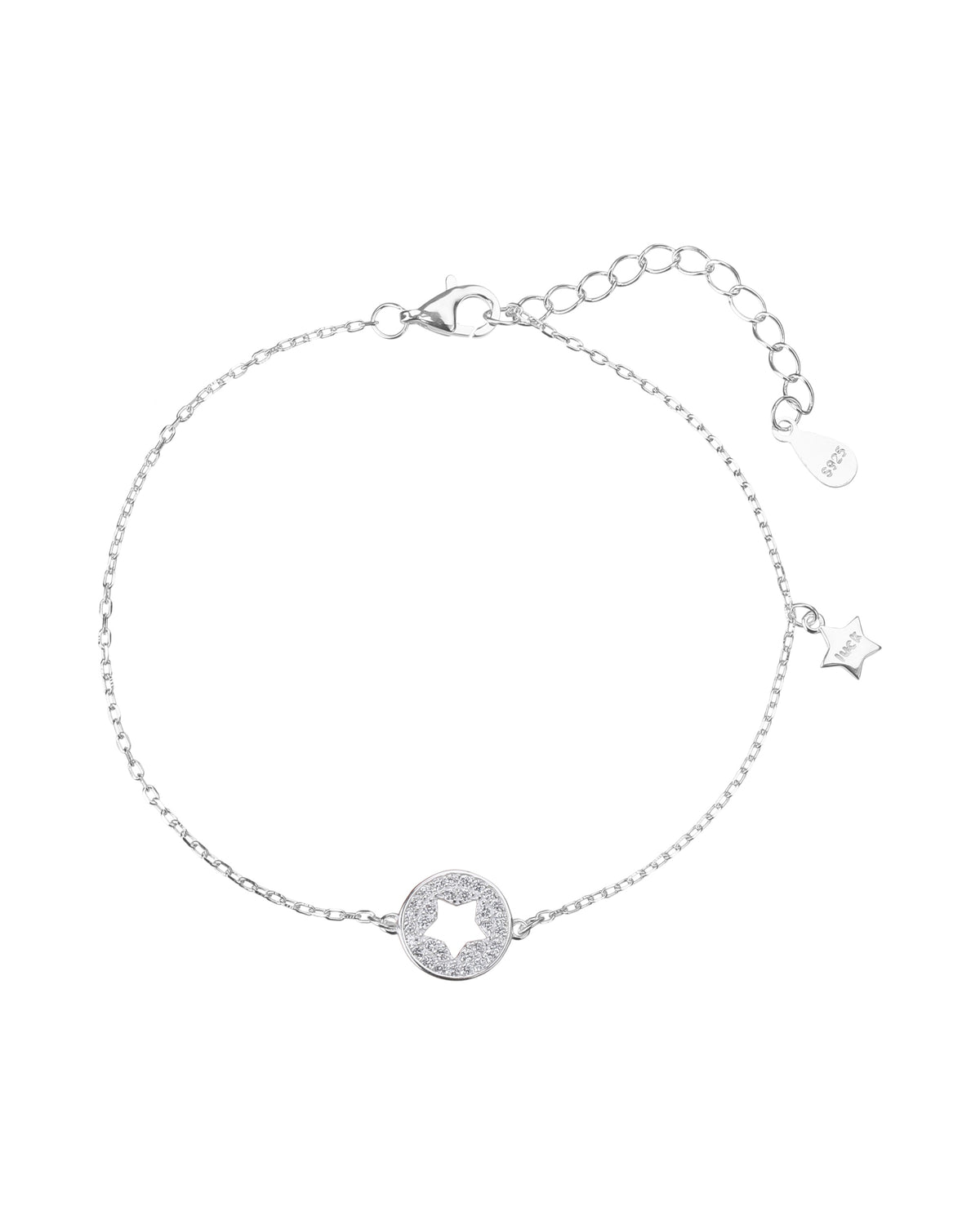 Pulsera sencilla de estrella con circonia blanca 17+3cm en plateado