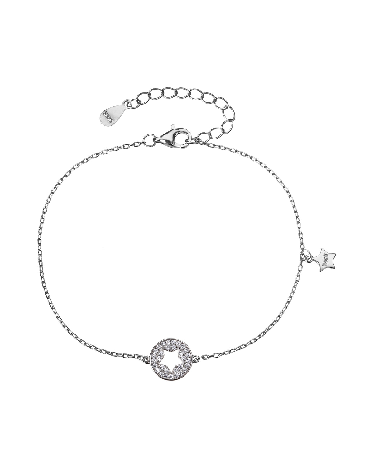 Pulsera sencilla de estrella con circonia blanca 17+3cm en rodizado