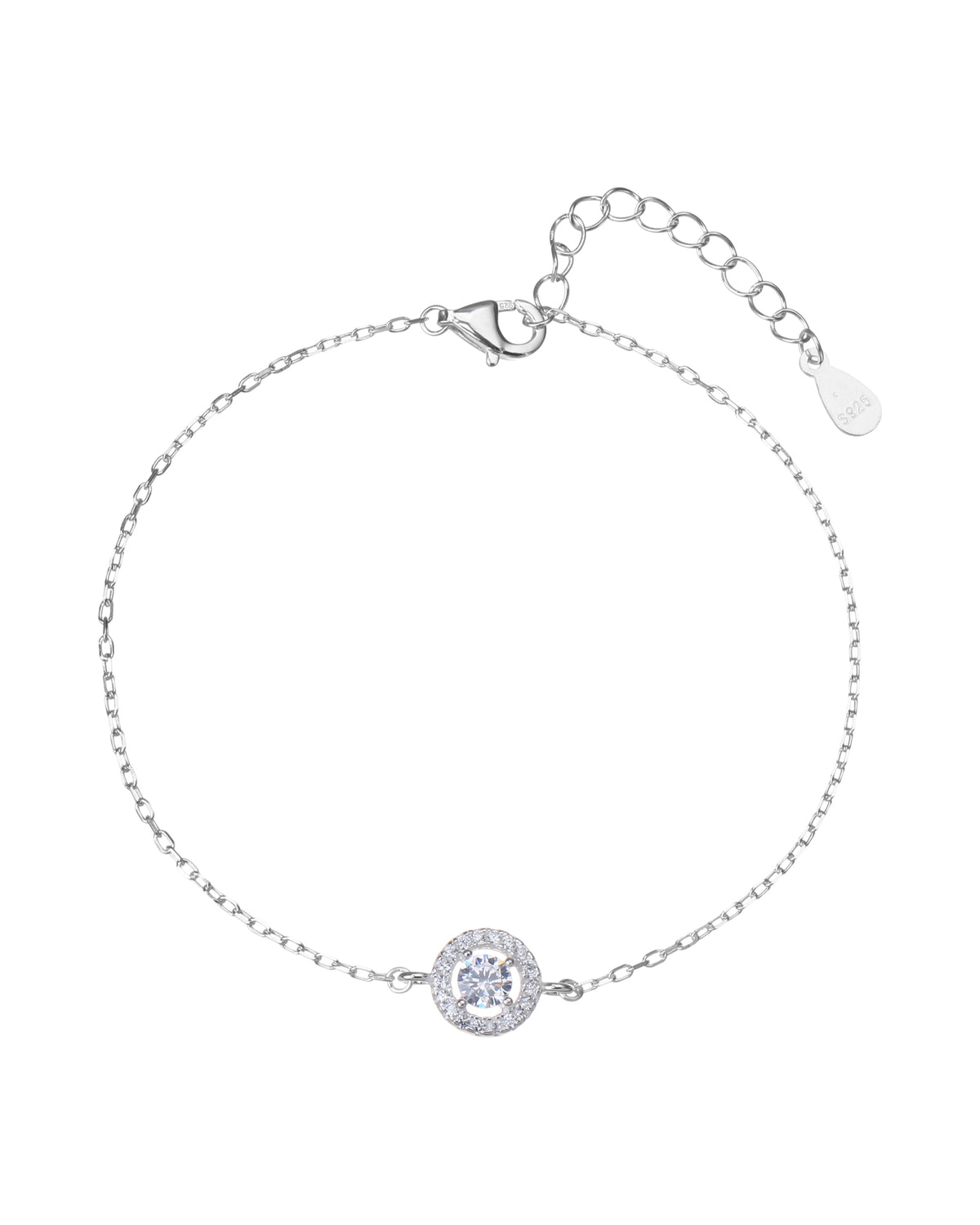 Pulsera sencilla de circulo halo con circonia blanca 17+3cm en plateado