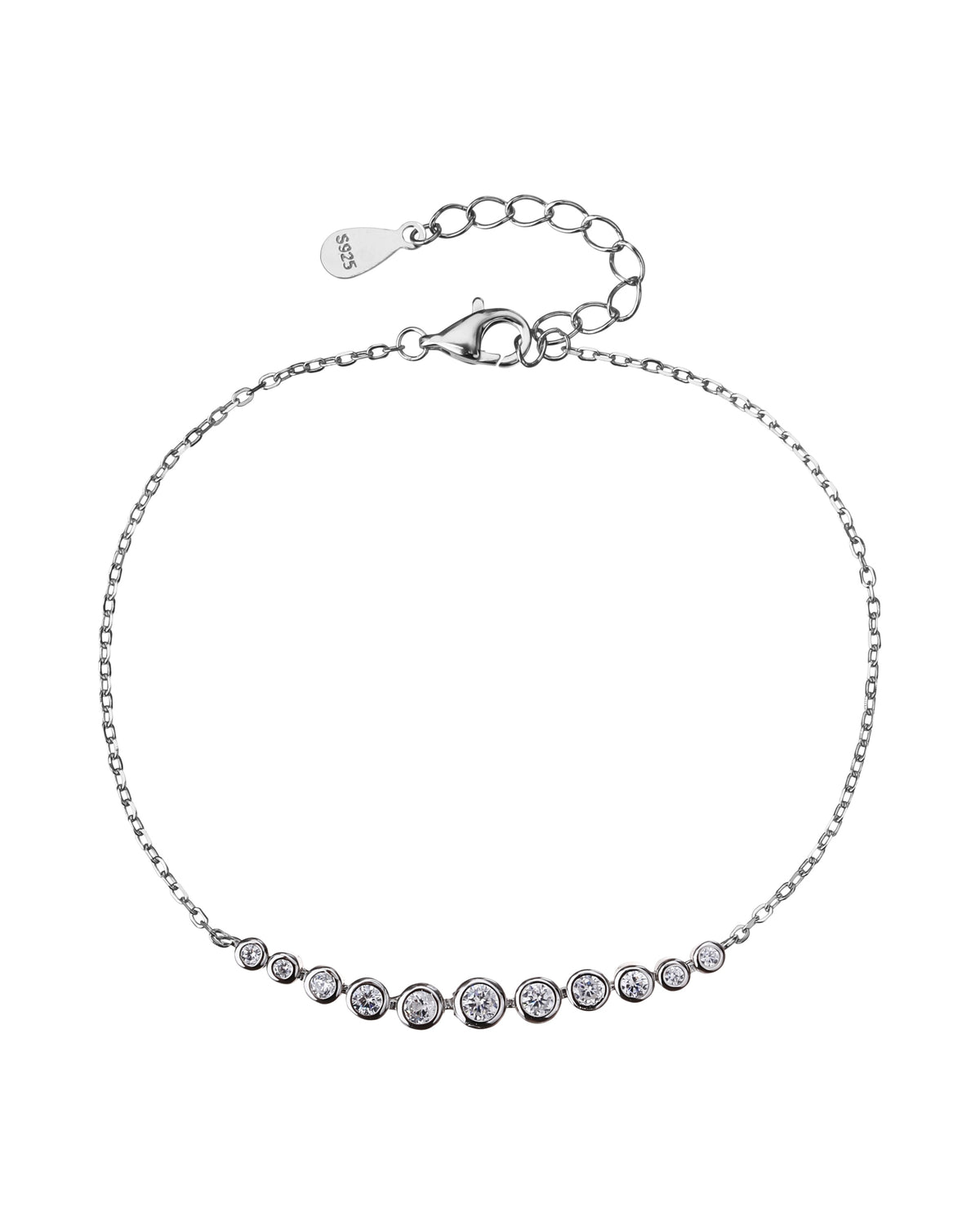 Pulsera con circulos de 1.5-3mm con circonias blancas 17+3cm en rodizado
