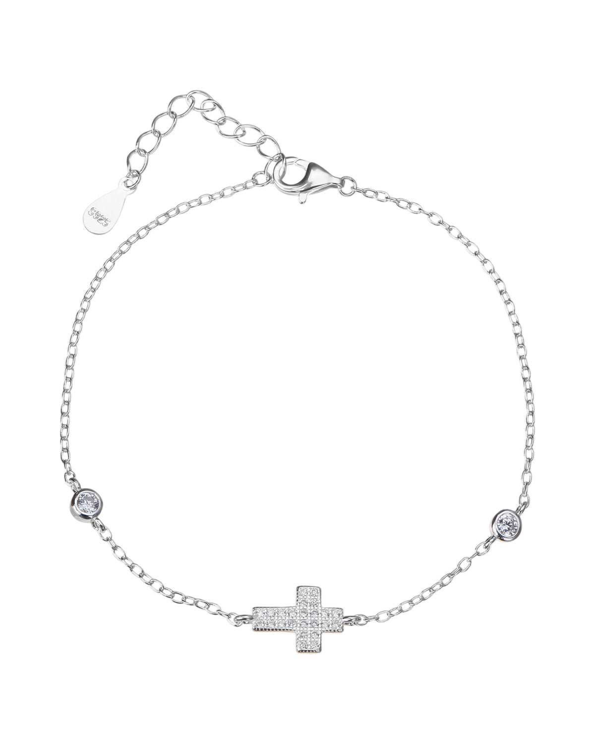 Pulsera sencilla de Cruz con circonia blanca 17+3cm en plateado