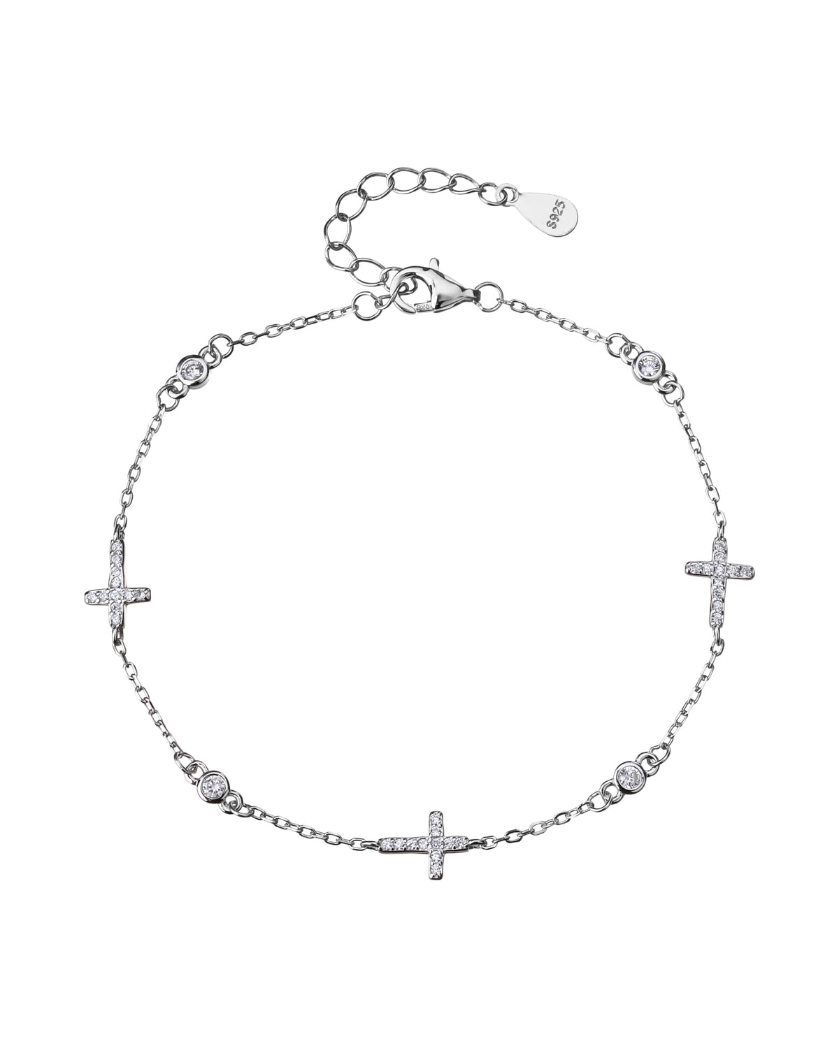 Pulsera sencilla de Cruces con circonia blanca 17+3cm en rodizado