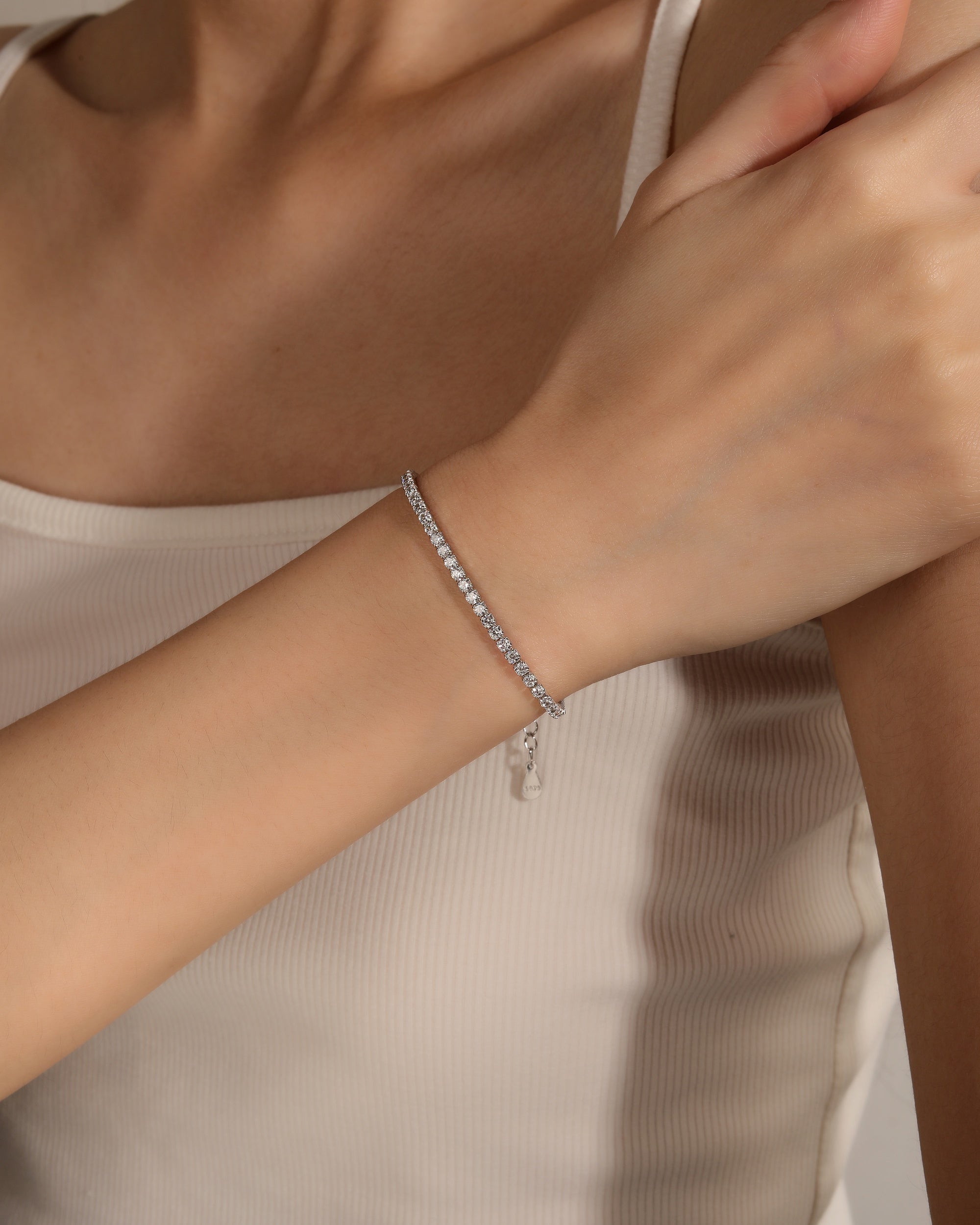 Pulsera tenis con circonia blanca de 17+3cm en rodizado