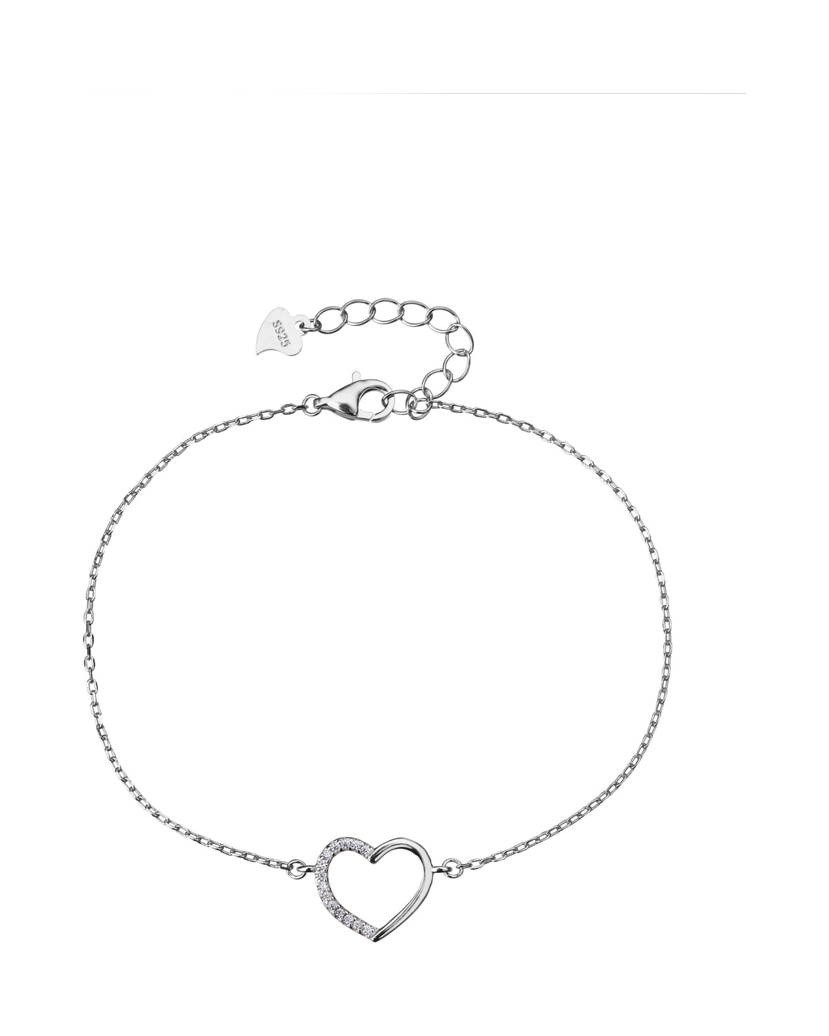 Pulsera sencilla de corazon con circonia blanca 17+3cm en rodizado