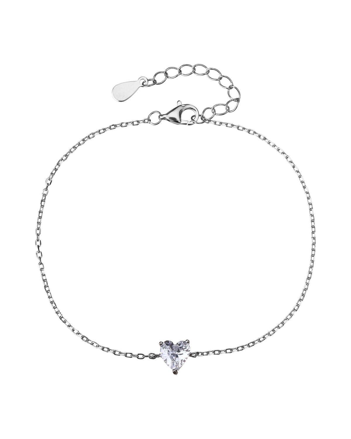 Pulsera sencilla con circonia de corazon blanca 17+3cm en rodizado