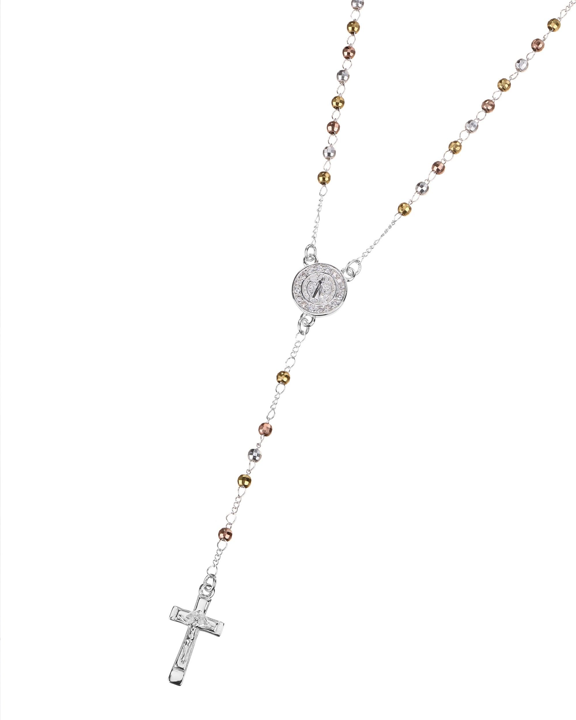Rosario de San Benito con circonia blanca 3mm en florentino