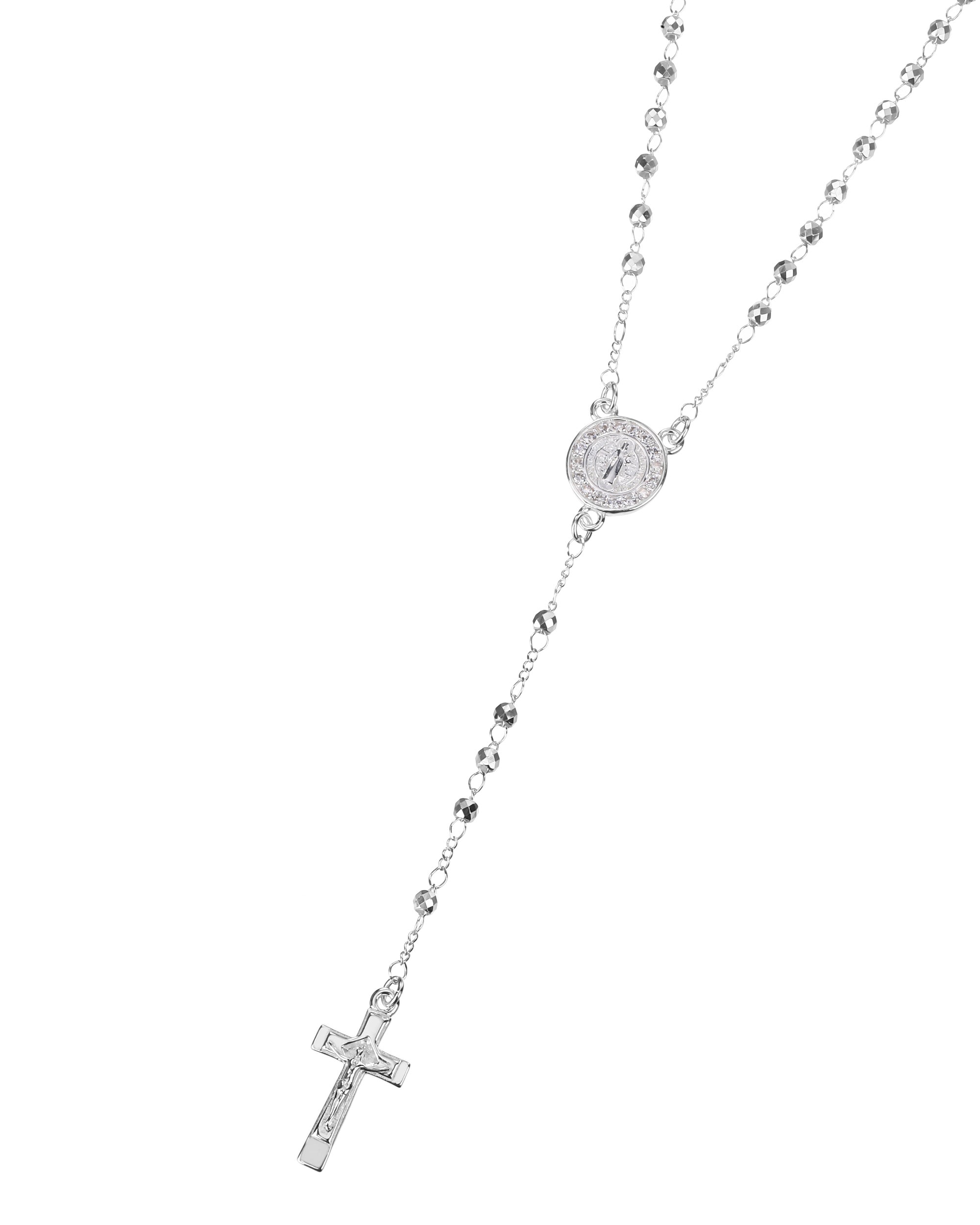 Rosario de San Benito con circonia blanca 3mm en plateado
