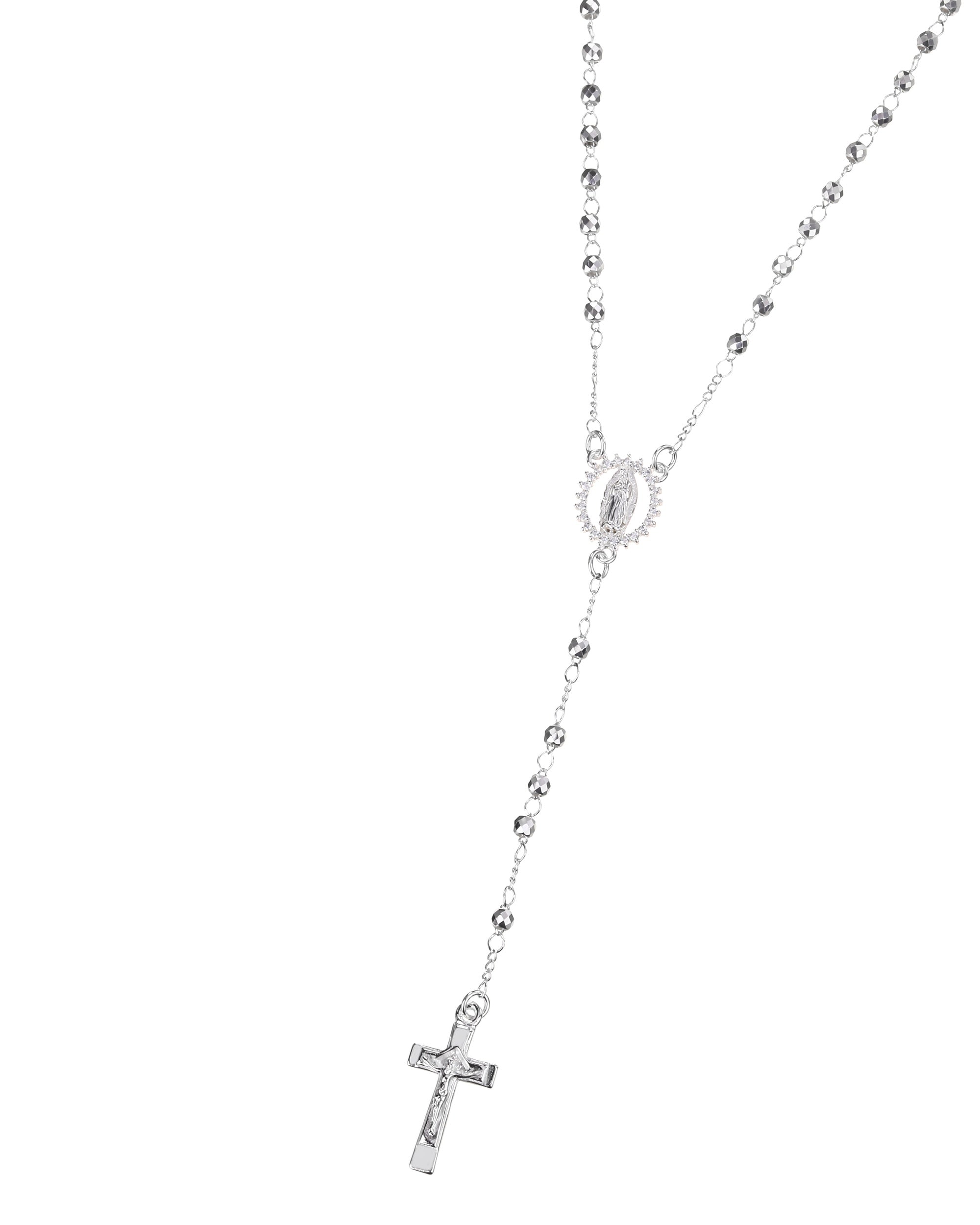 Rosario de Virgen de Guadalupe con circonia blanca 3mm en plateado