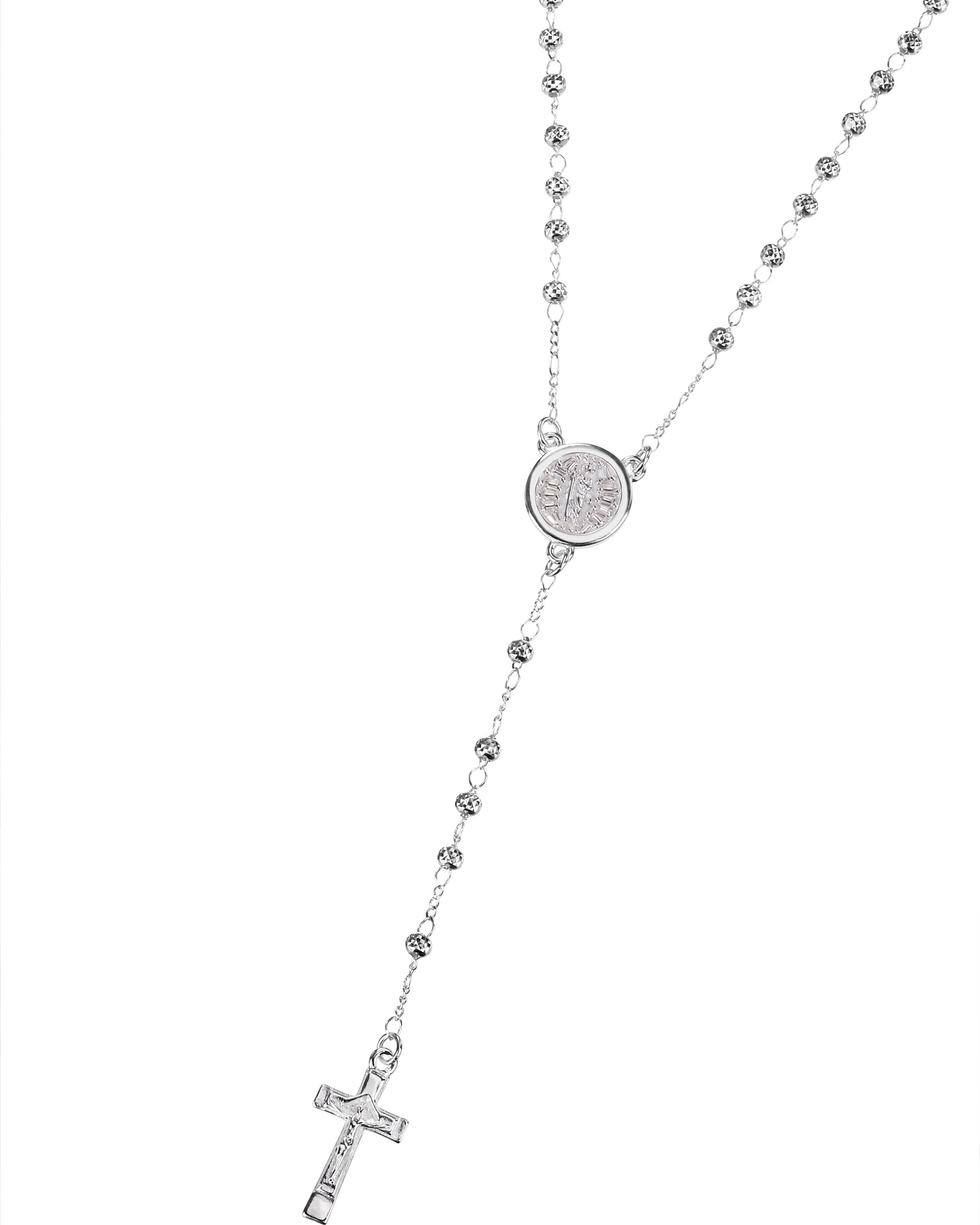 Rosario de san judas con circonia blanca 3mm en plateado