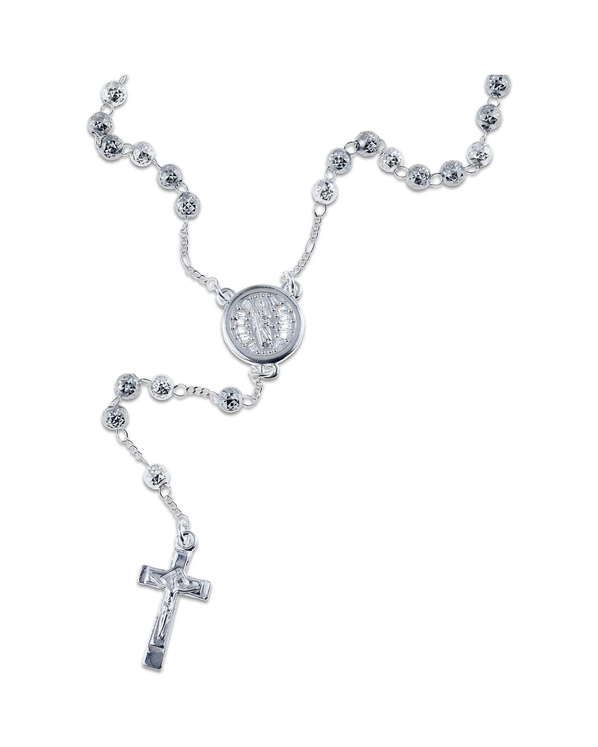 Rosario de san judas con circonia blanca 4mm en plateado