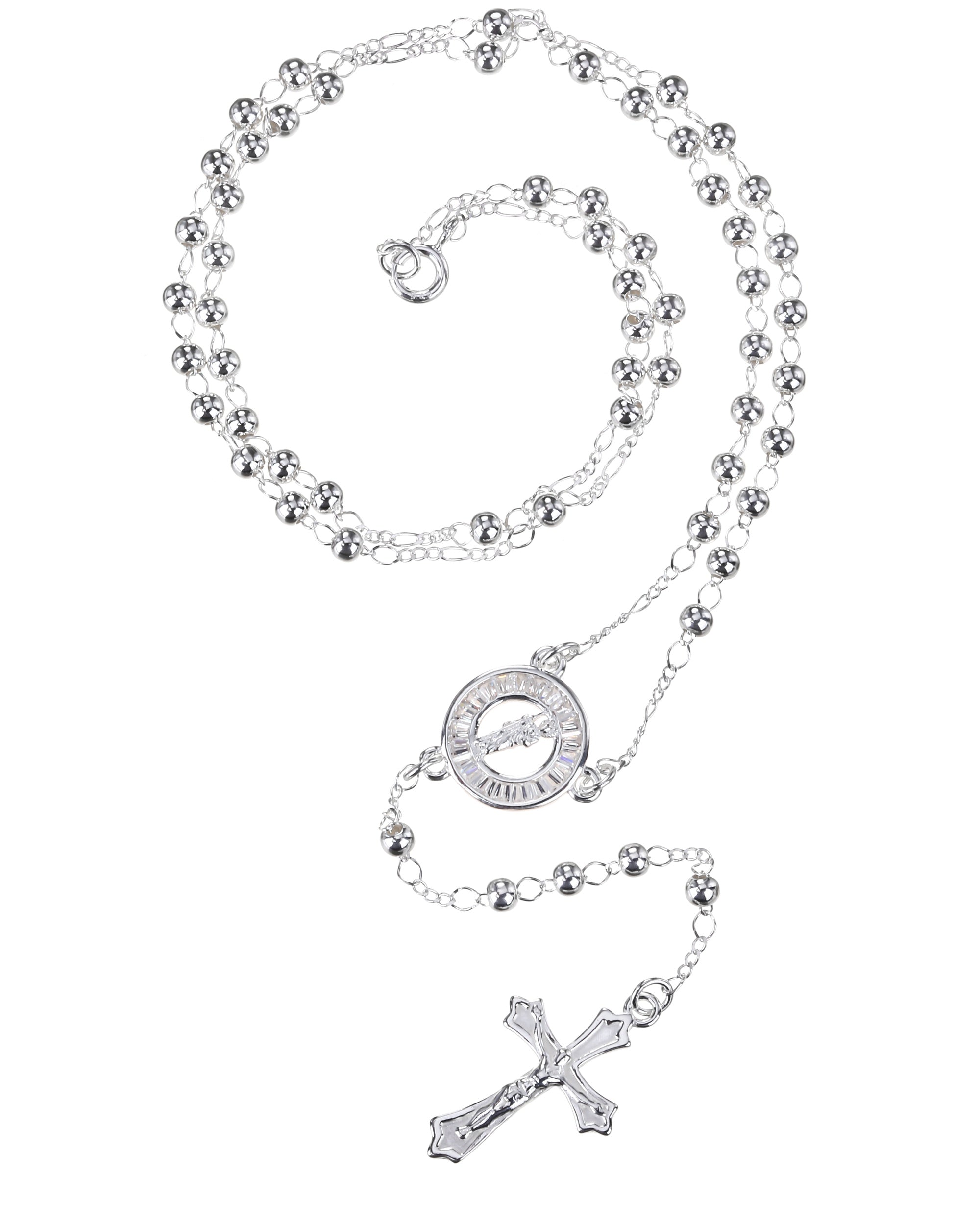 Rosario de san judas con circonia blanca 3mm en plateado