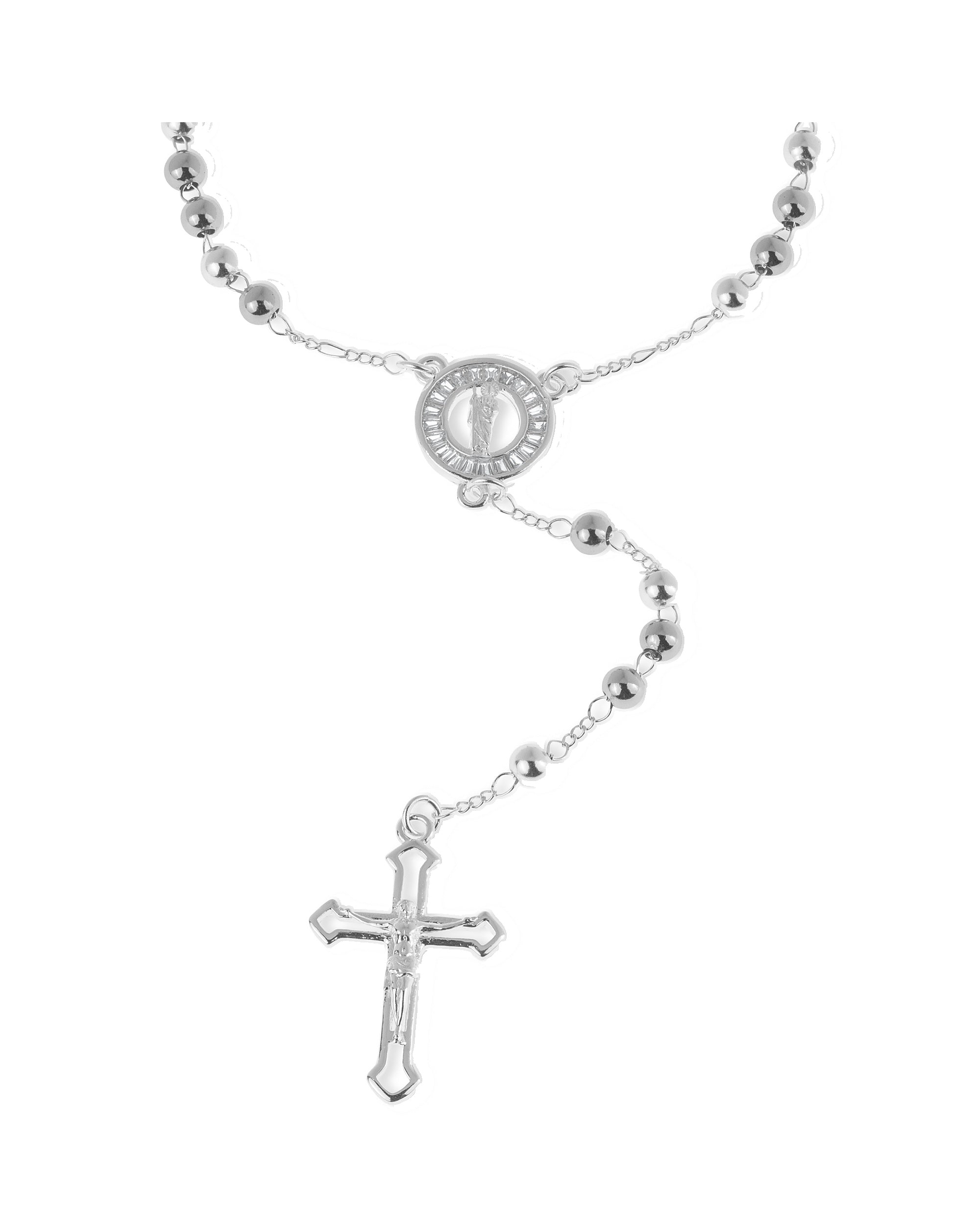 Rosario de san judas con circonia blanca 4mm en plateado