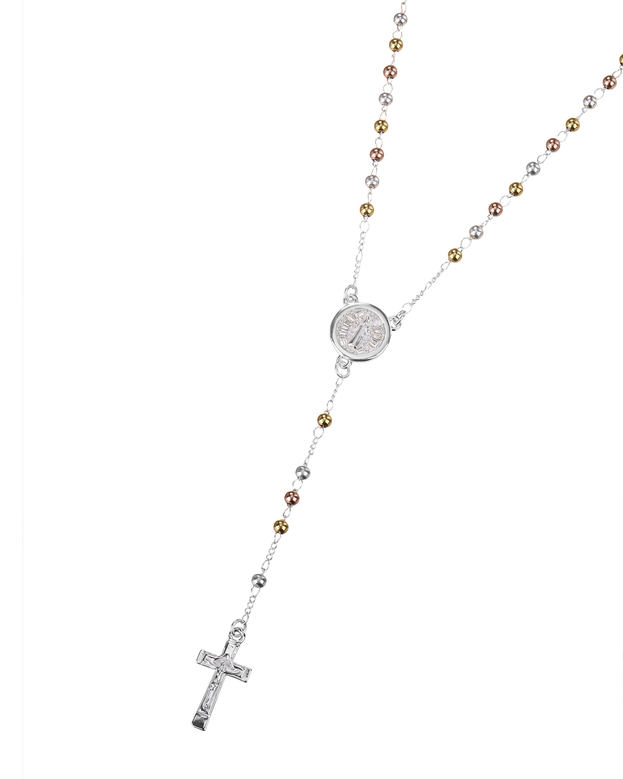 Rosario de San Benito con circonia blanca 3mm en florentino