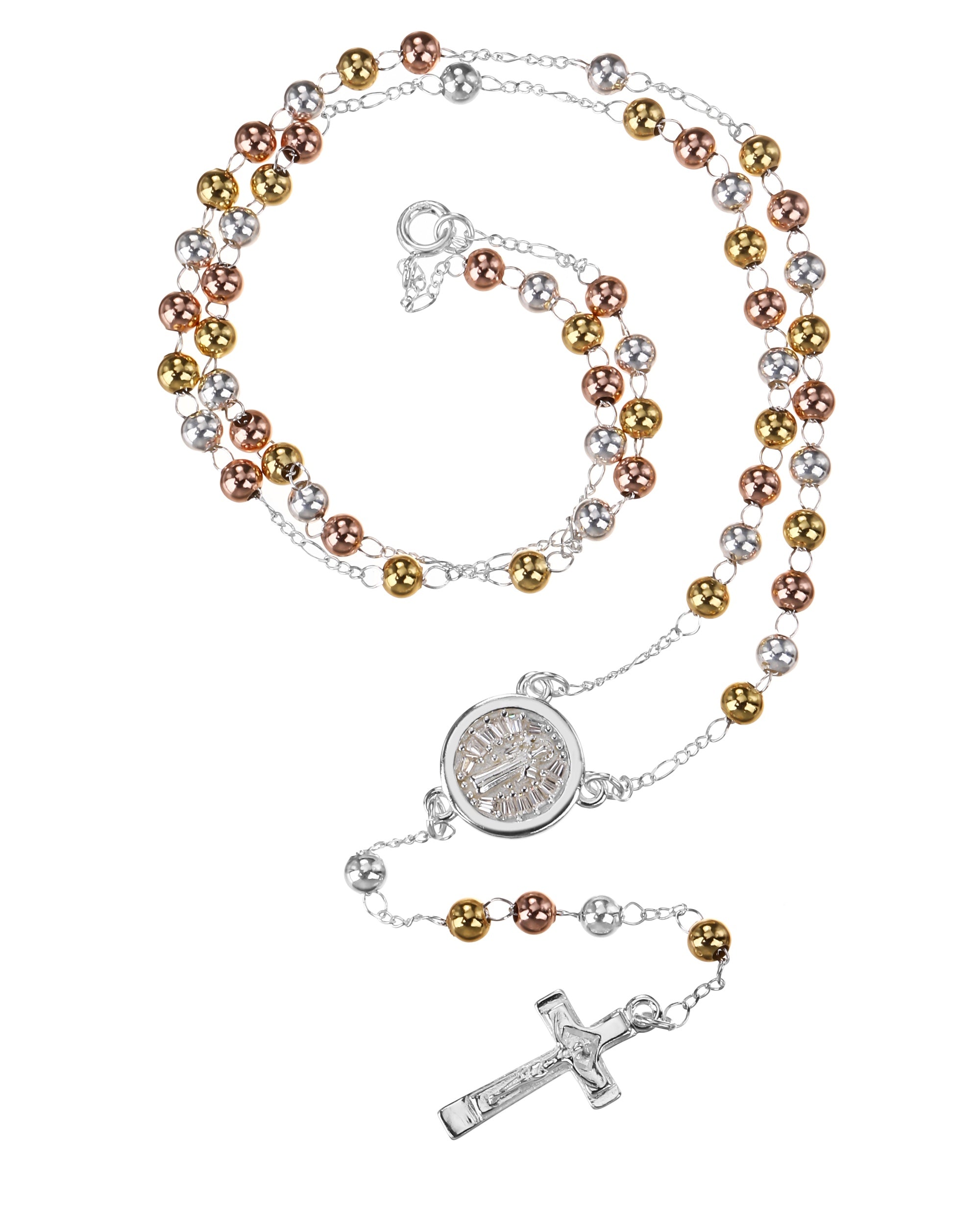 Rosario de San Benito con circonia blanca 4mm en florentino