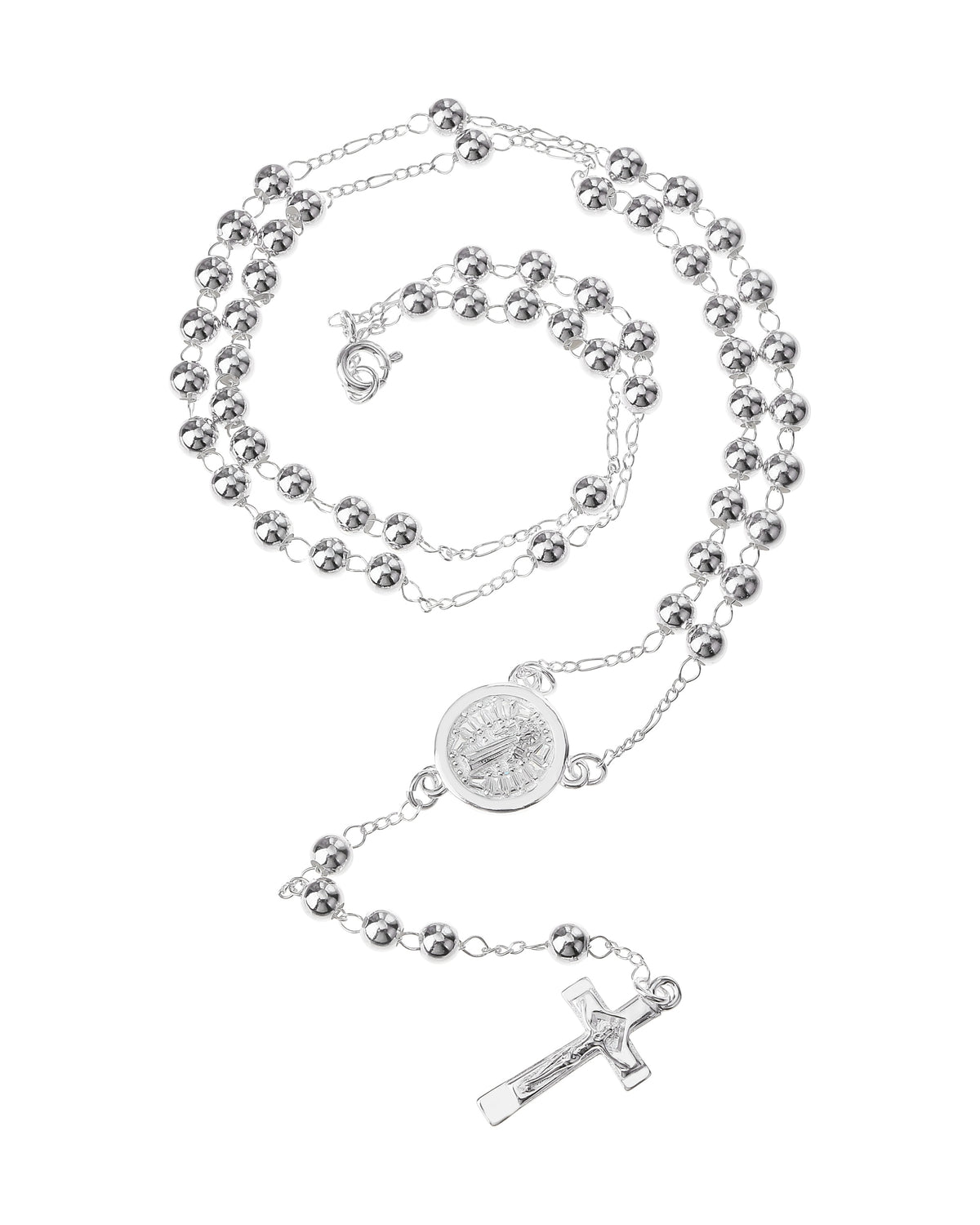 Rosario con circonia San Benito 4mm (foto) en plateado