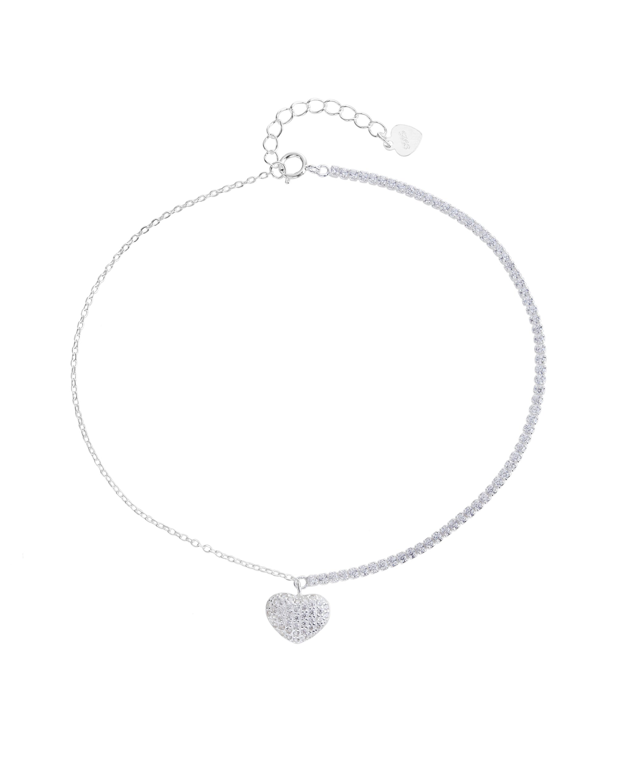 Tobillera cadena mixta de corazon con circonia blanca 23cm en plateado