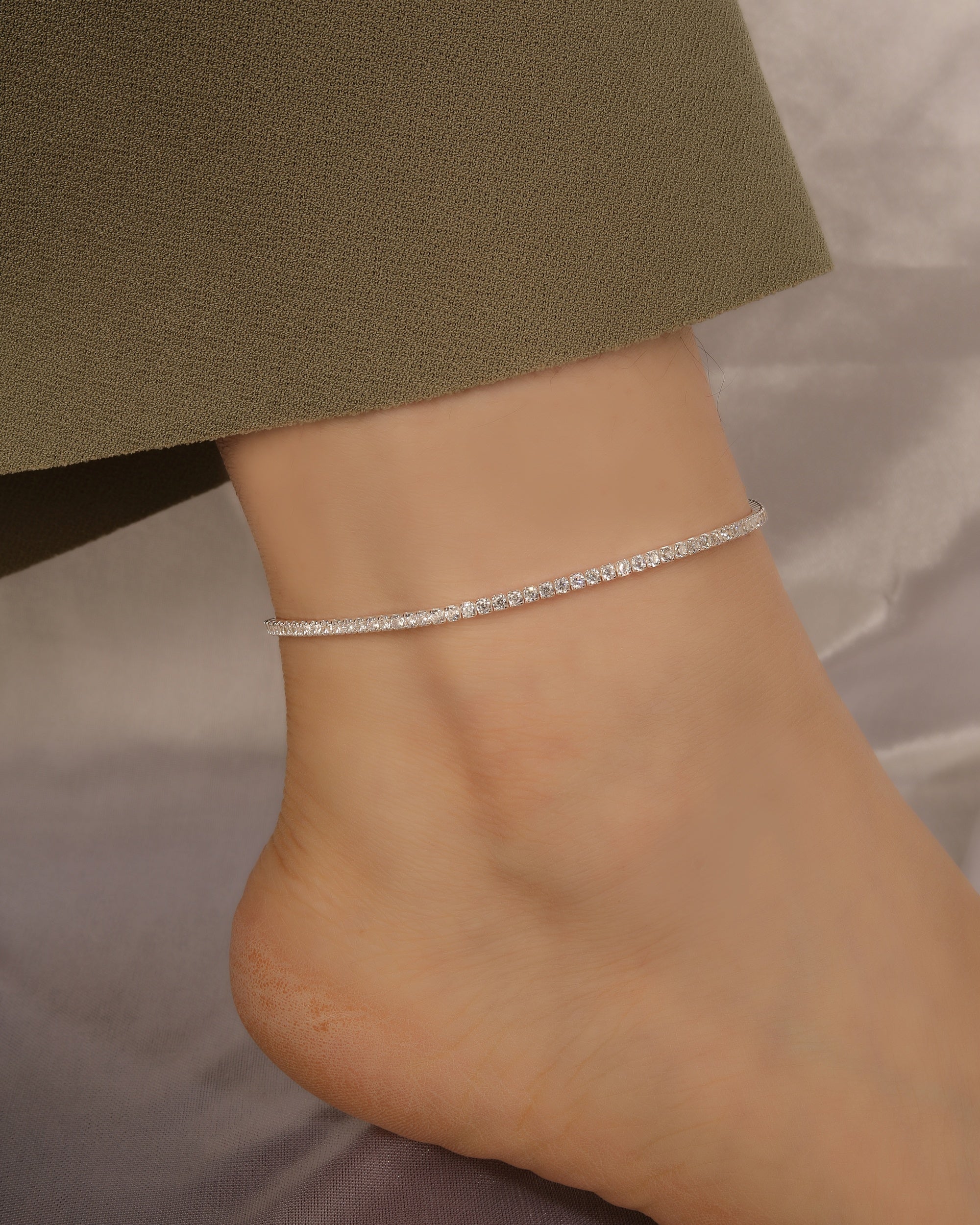 Tobillera tenis 2.0mm con circonia blanca de 23+3cm en plateado