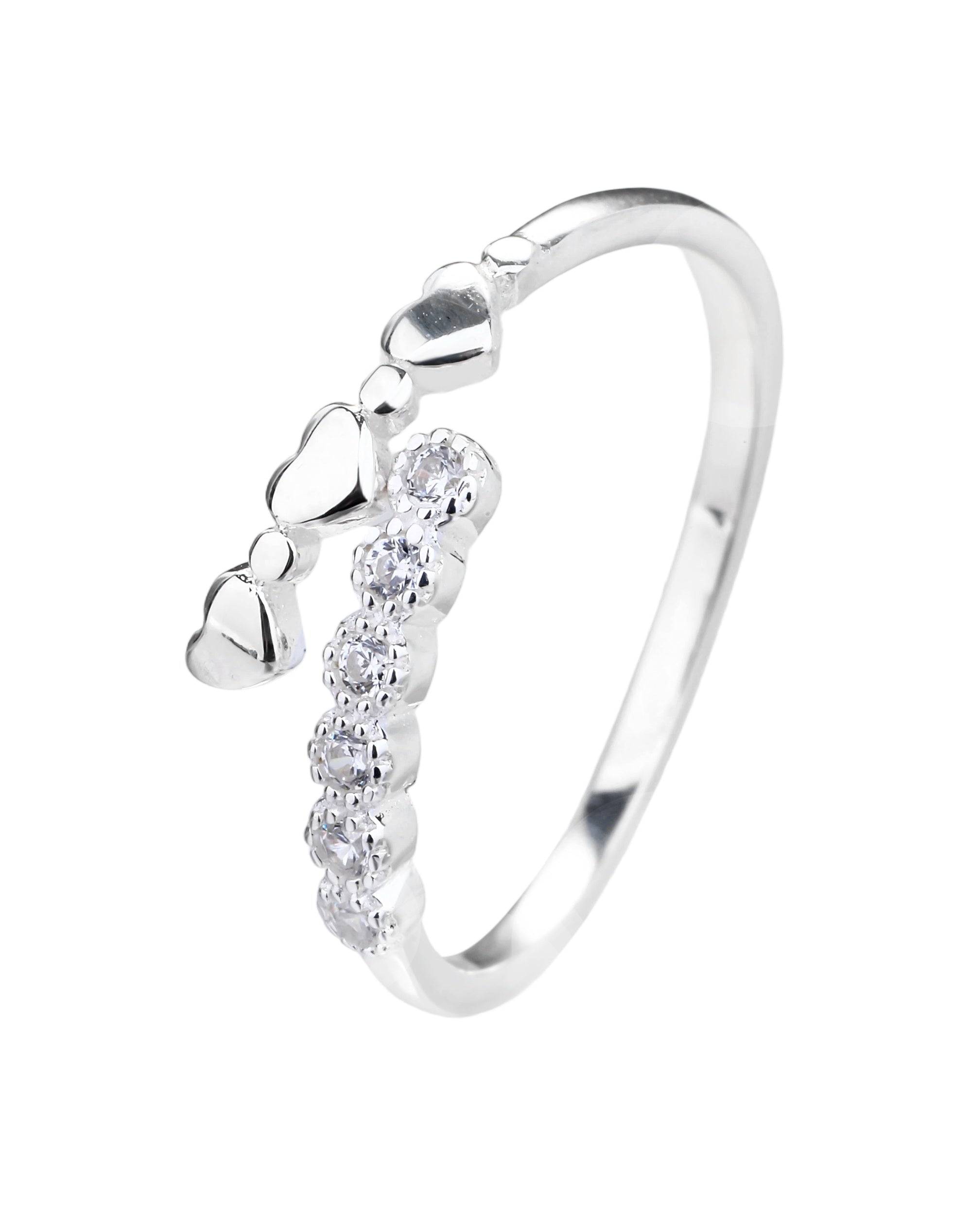 Anillo ajustable de corazones con circonia blanca en plateado