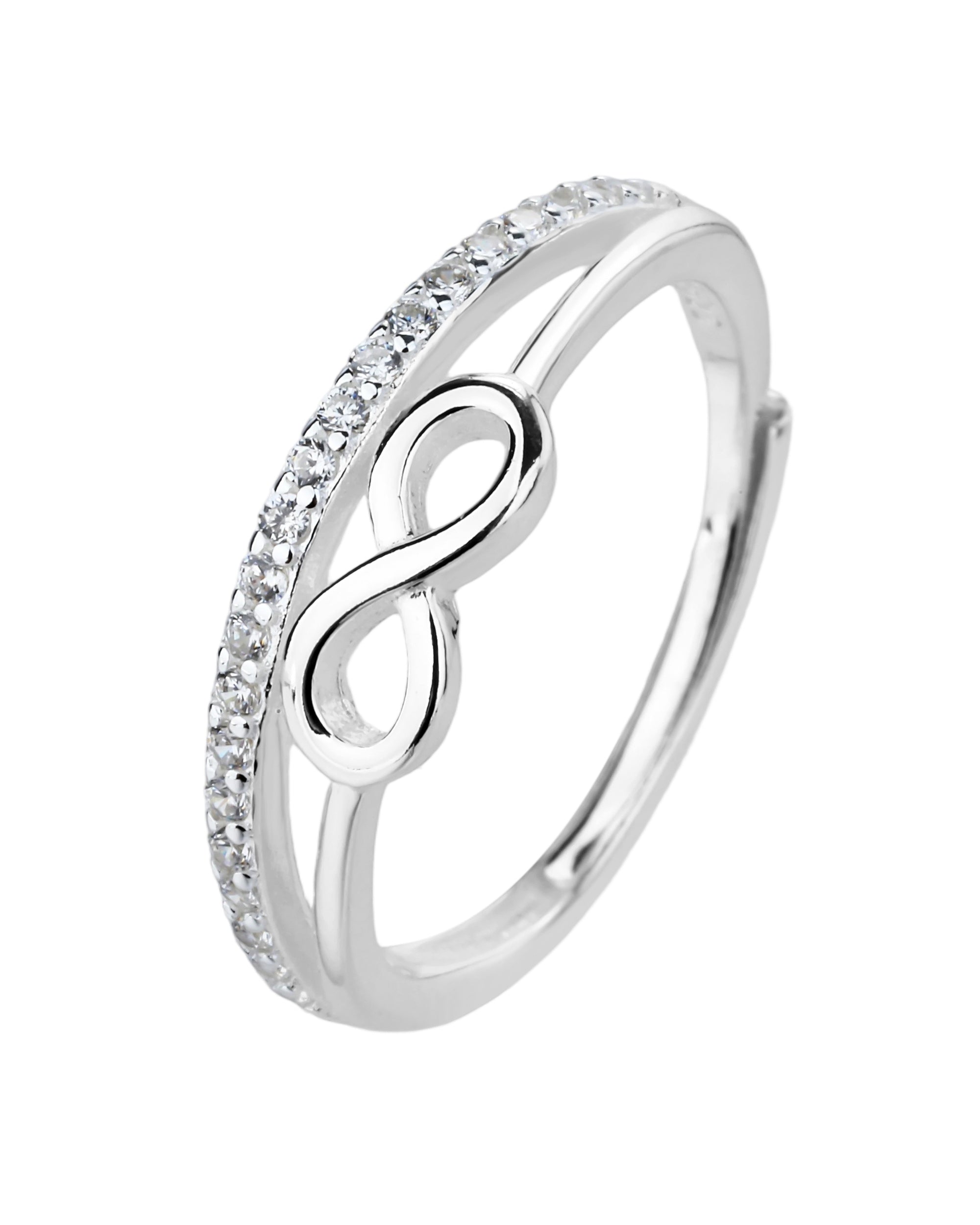 Anillo ajustable de infinito con circonia blanca en plateado