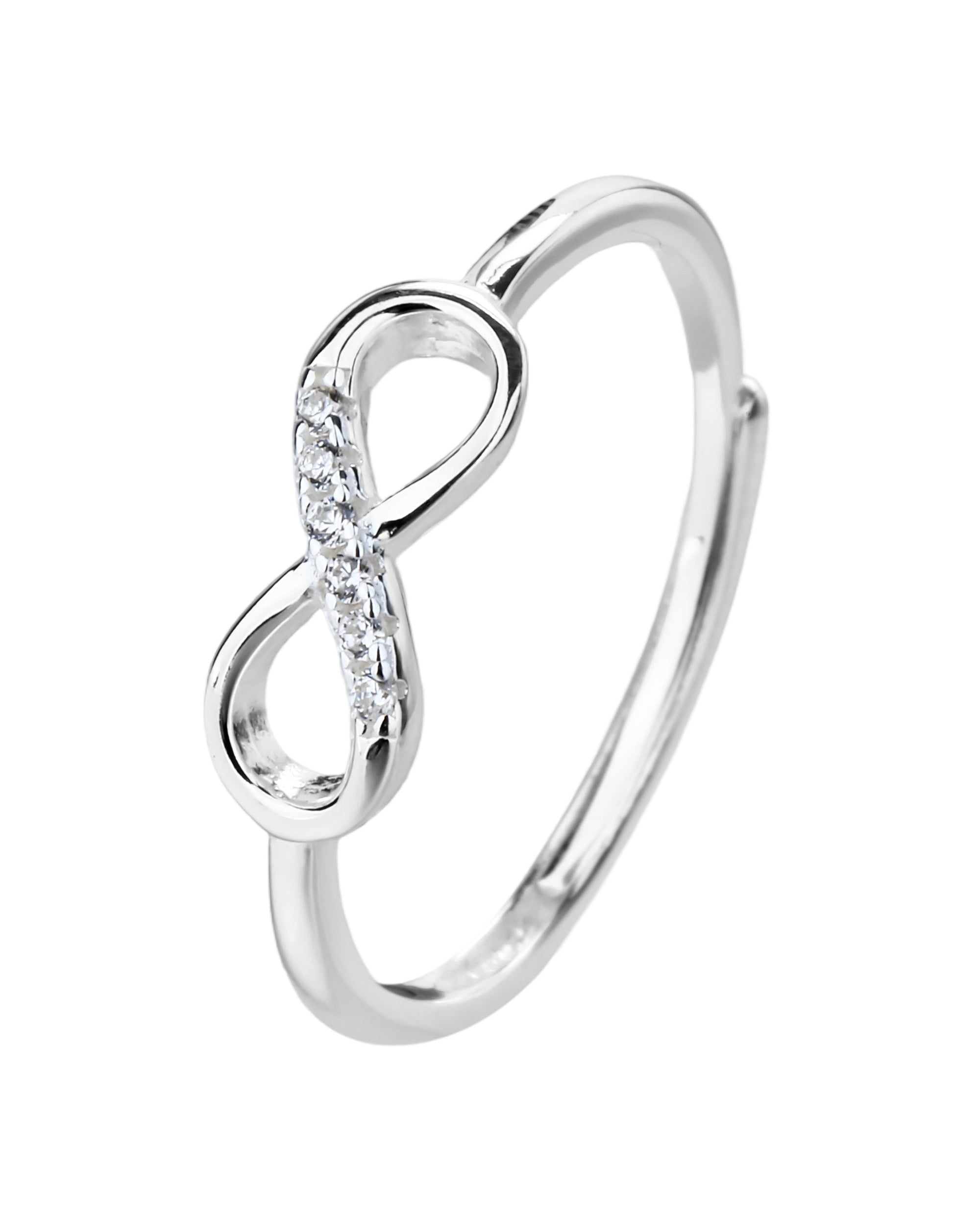Anillo ajustable de infinito con circonia blanca en plateado