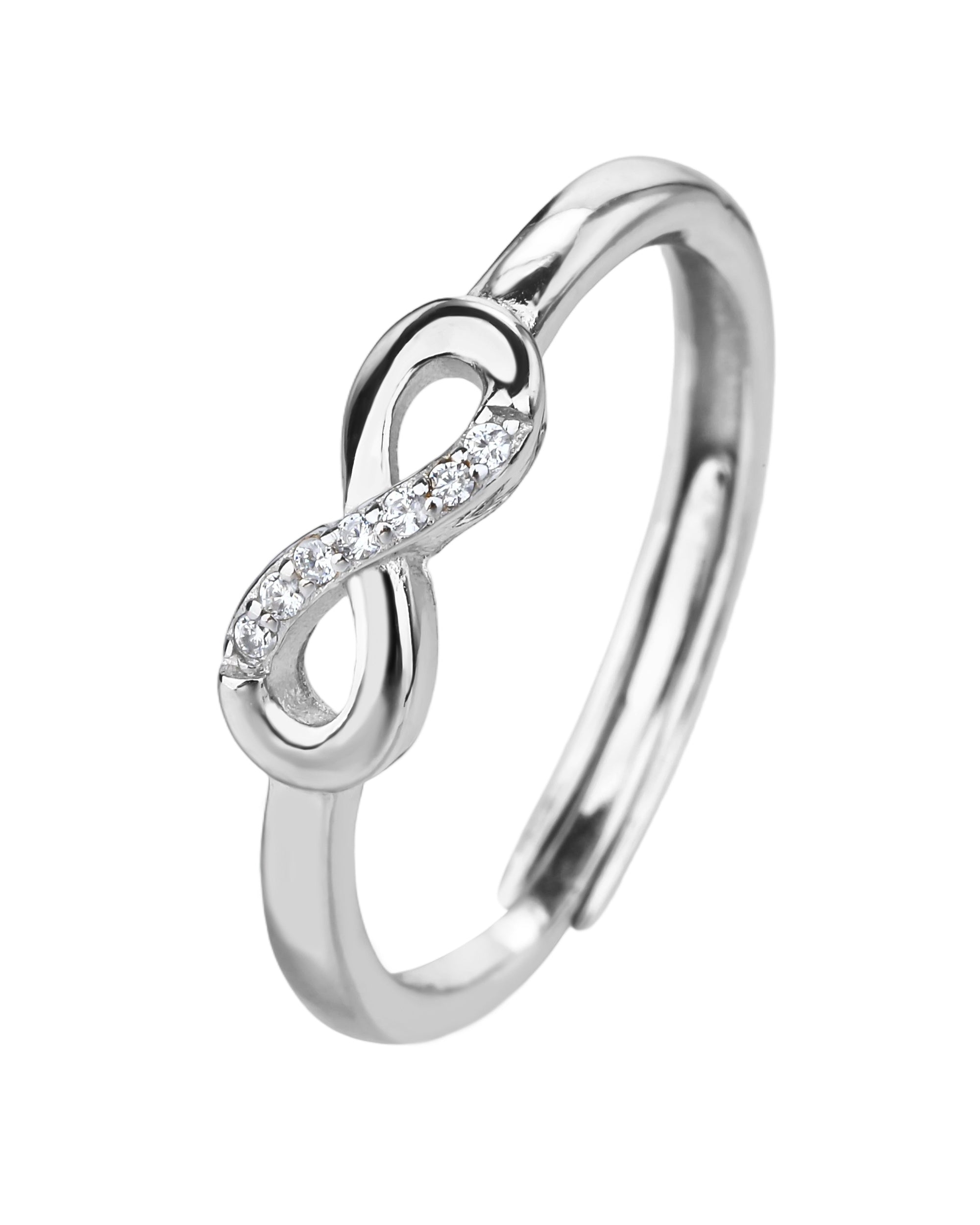 Anillo ajustable de infinito con circonia blanca en rodizado